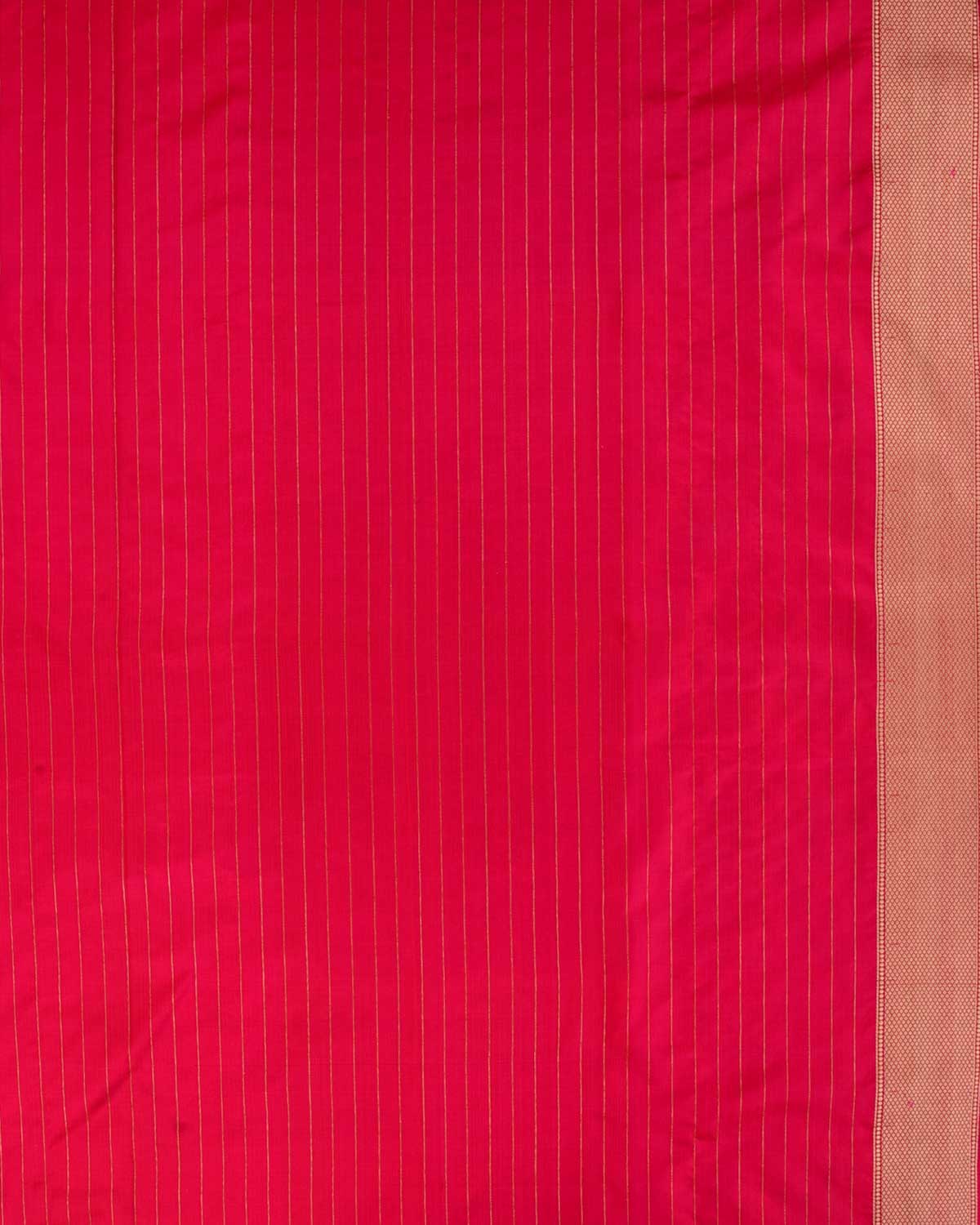 Shot Red-Pink Banarasi Lion Giraffe Zebra Elephant Shikargah Brocade Handwoven Katan Silk Saree-HolyWeaves