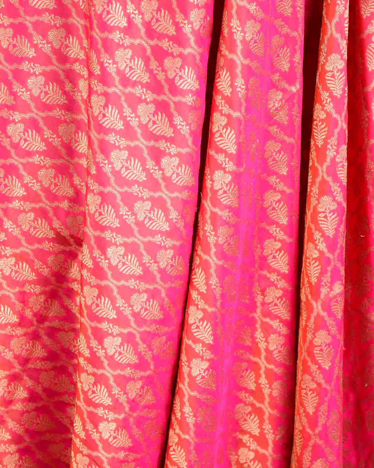 Shot Peach Banarasi Gold Zari Jangla Cutwork Brocade Handwoven Katan Silk Dupatta with Koniya Buta-HolyWeaves