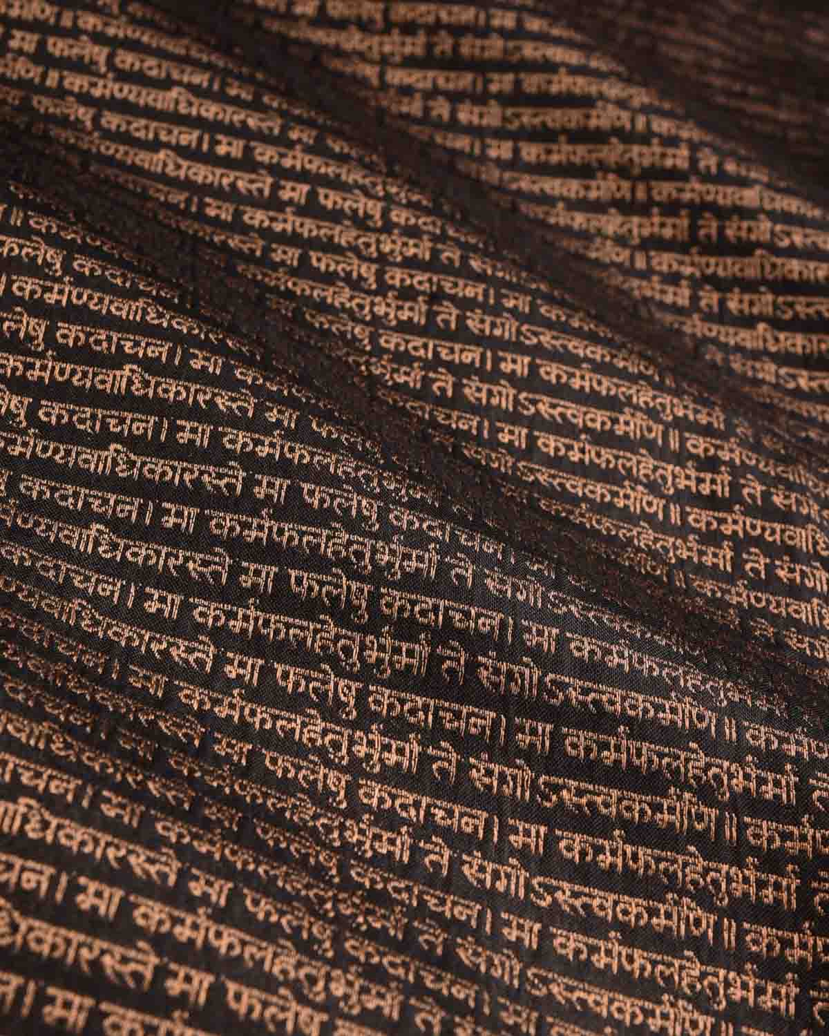 Black Banarasi Antique Zari Geeta Shlok 2.47 Brocade Handwoven Katan Silk Saree-HolyWeaves