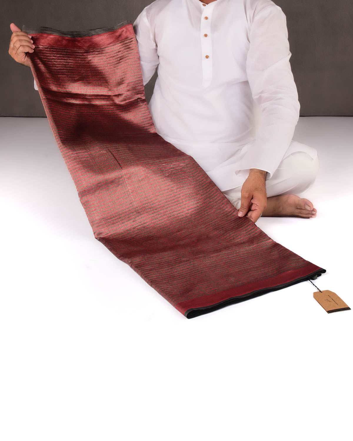 Metallic Gray Banarasi Red Resham Geeta Shlok 2.47 Brocade Handwoven Katan Tissue Saree-HolyWeaves