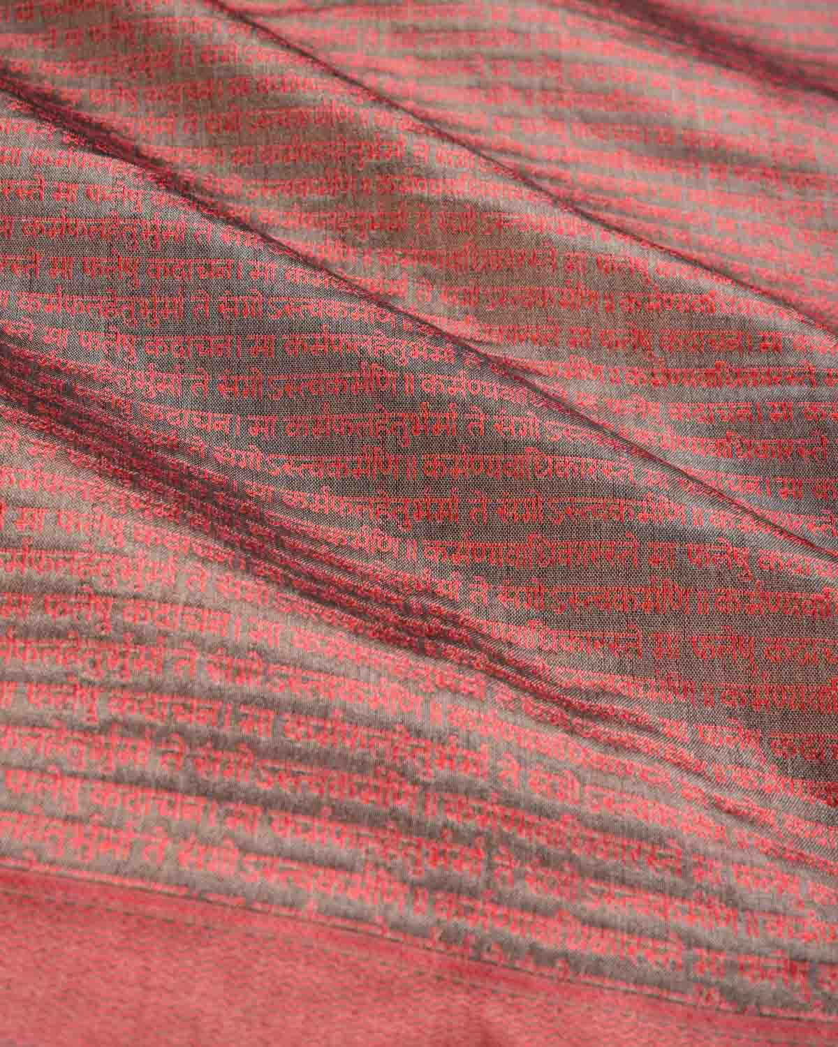 Metallic Gray Banarasi Red Resham Geeta Shlok 2.47 Brocade Handwoven Katan Tissue Saree-HolyWeaves