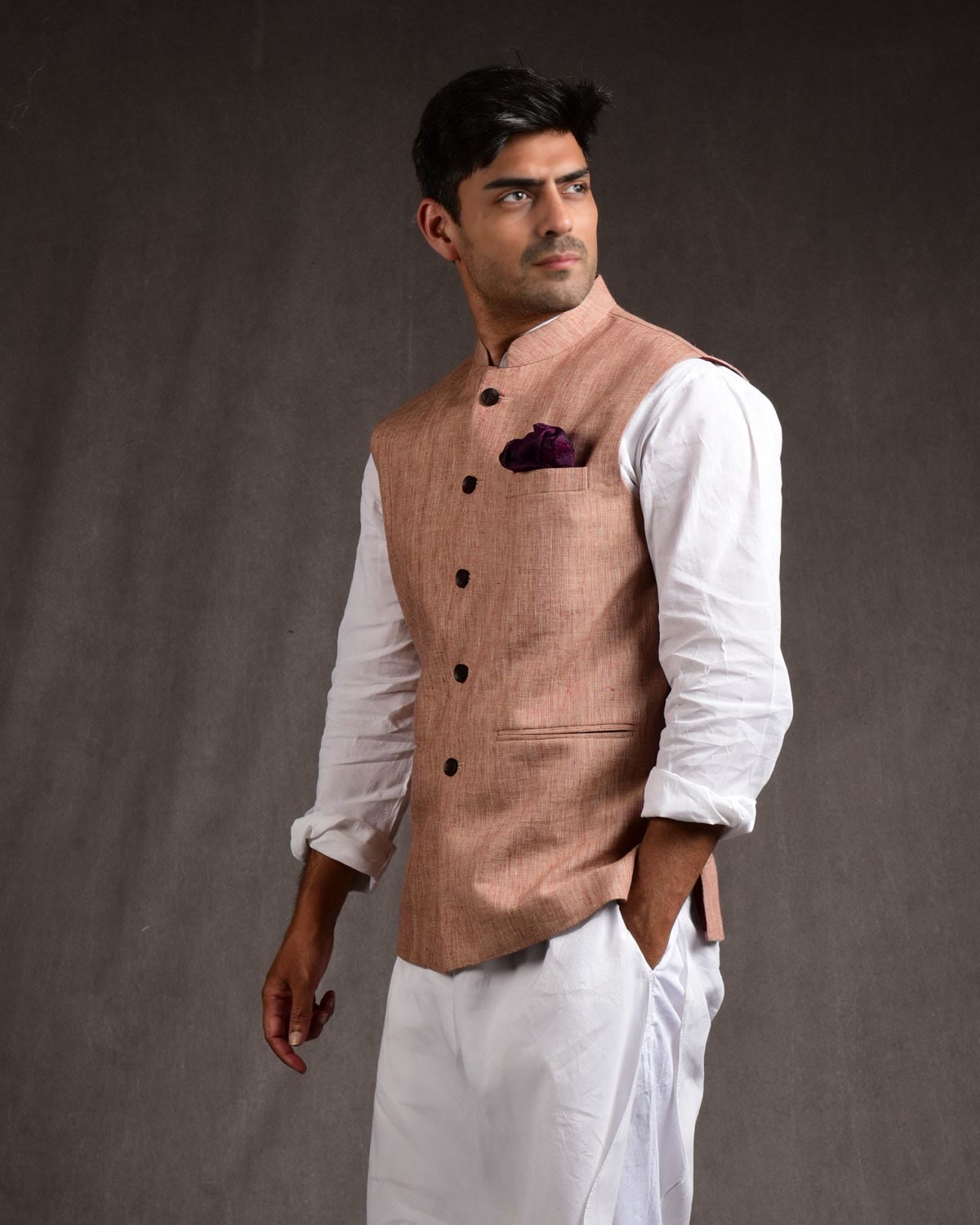 Textured Maroon Linen Mens Modi Jacket-HolyWeaves