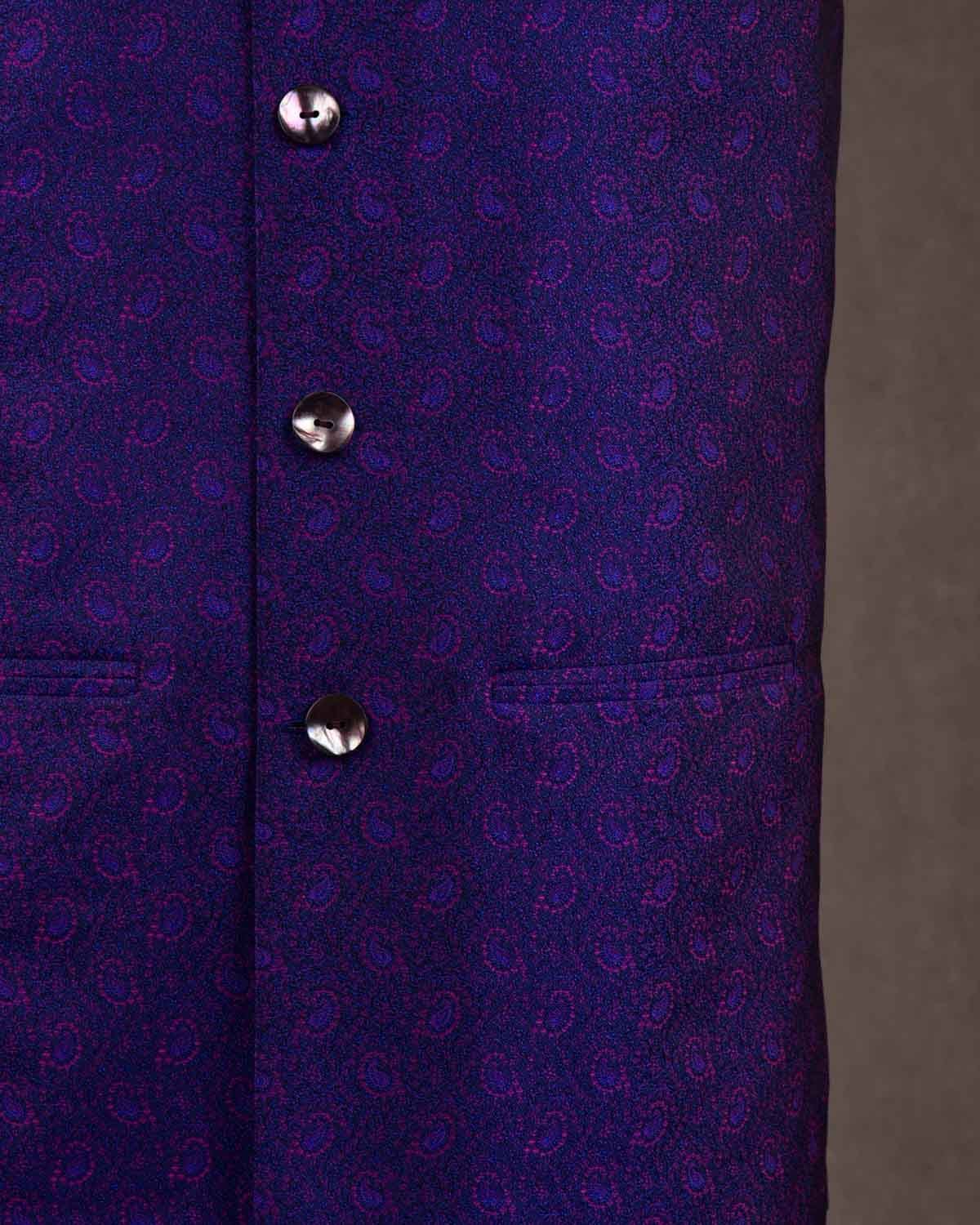 Purple Alfi Paisley Jamawar Handwoven Silk Mens Modi Jacket-HolyWeaves