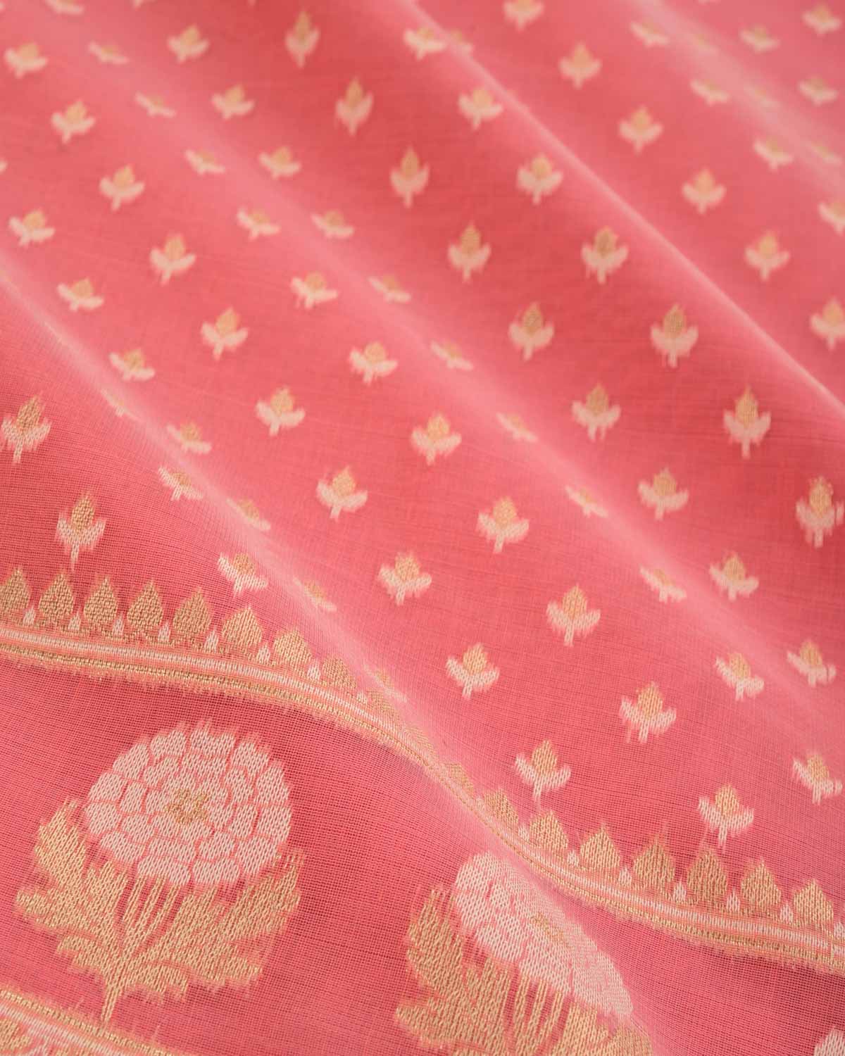 Peach Banarasi Zari & Resham Buti Cutwork Brocade Woven Art Cotton Silk Saree-HolyWeaves