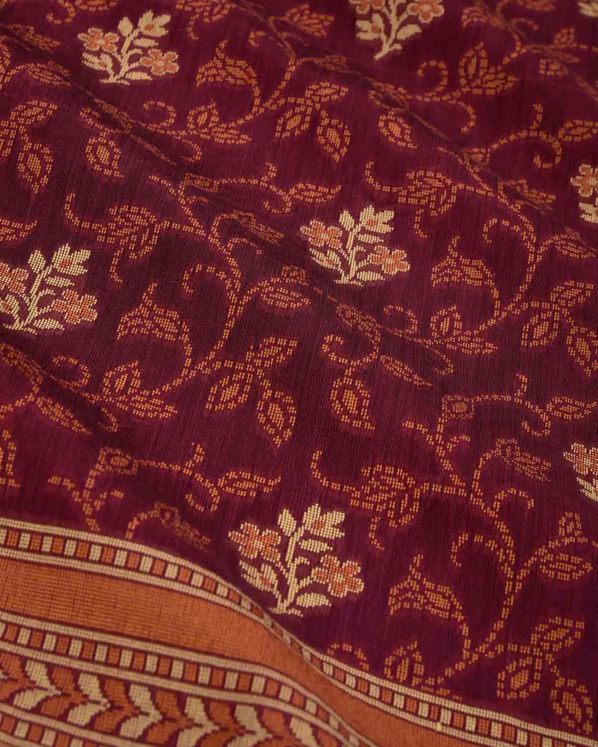 Shot Mahogany Banarasi Resham Jaal Cutwork Brocade Woven Art Cotton Silk Saree-HolyWeaves