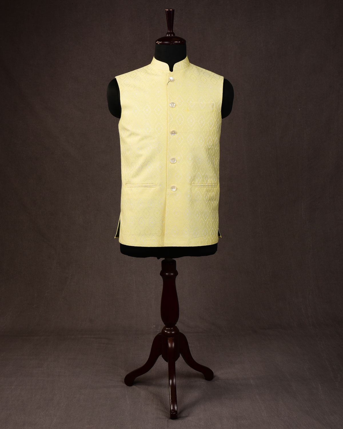 Lemon Yellow Tanchoi Poly Silk Mens Modi Jacket-HolyWeaves