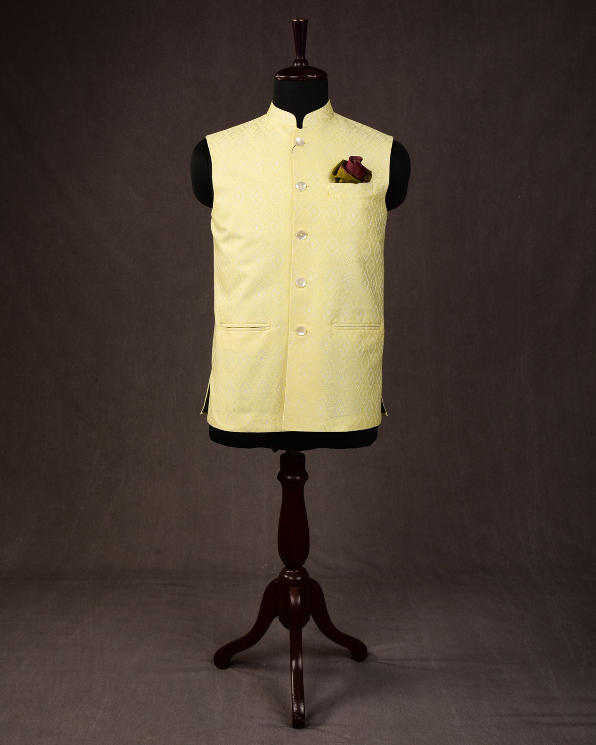 Lemon Yellow Tanchoi Poly Silk Mens Modi Jacket-HolyWeaves