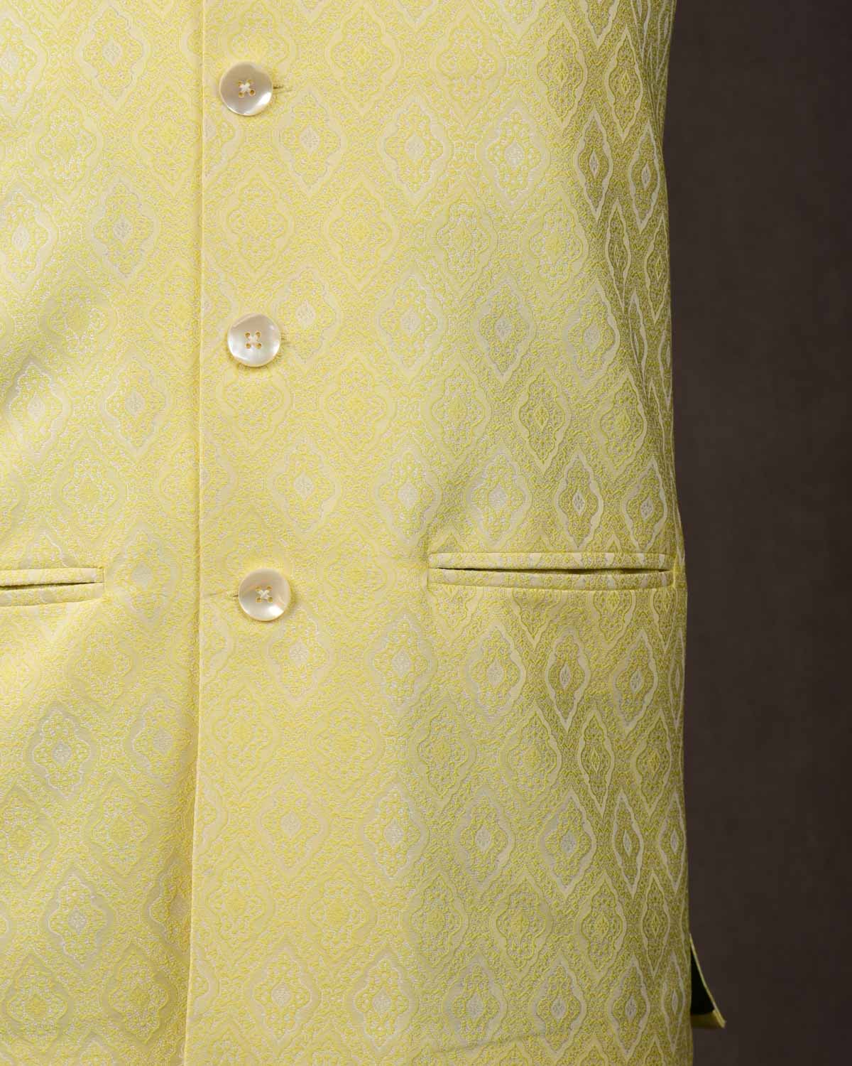 Lemon Yellow Tanchoi Poly Silk Mens Modi Jacket-HolyWeaves