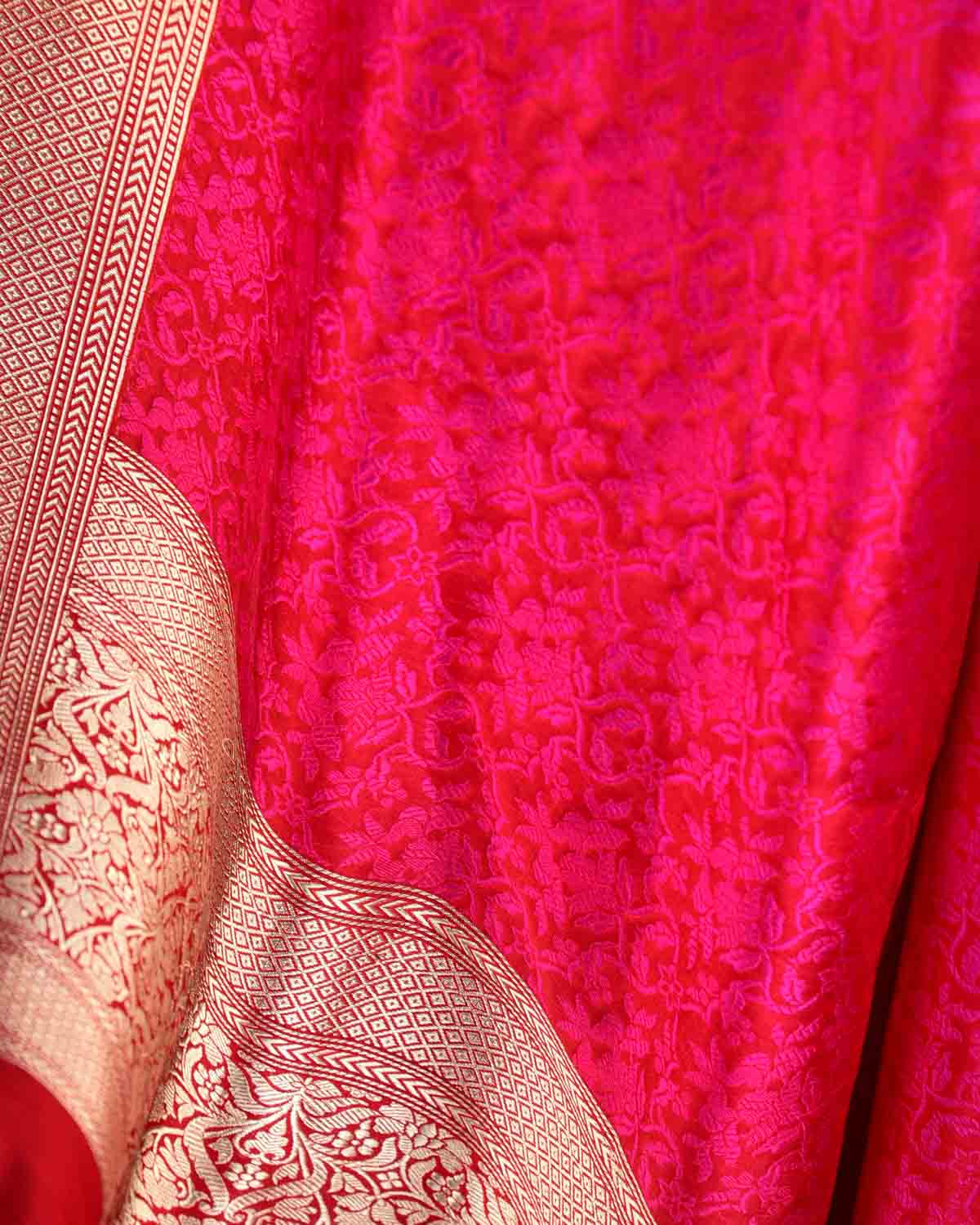 Shot Red-Pink Tanchoi Brocade Handwoven Katan Silk Banarasi Dupatta-HolyWeaves