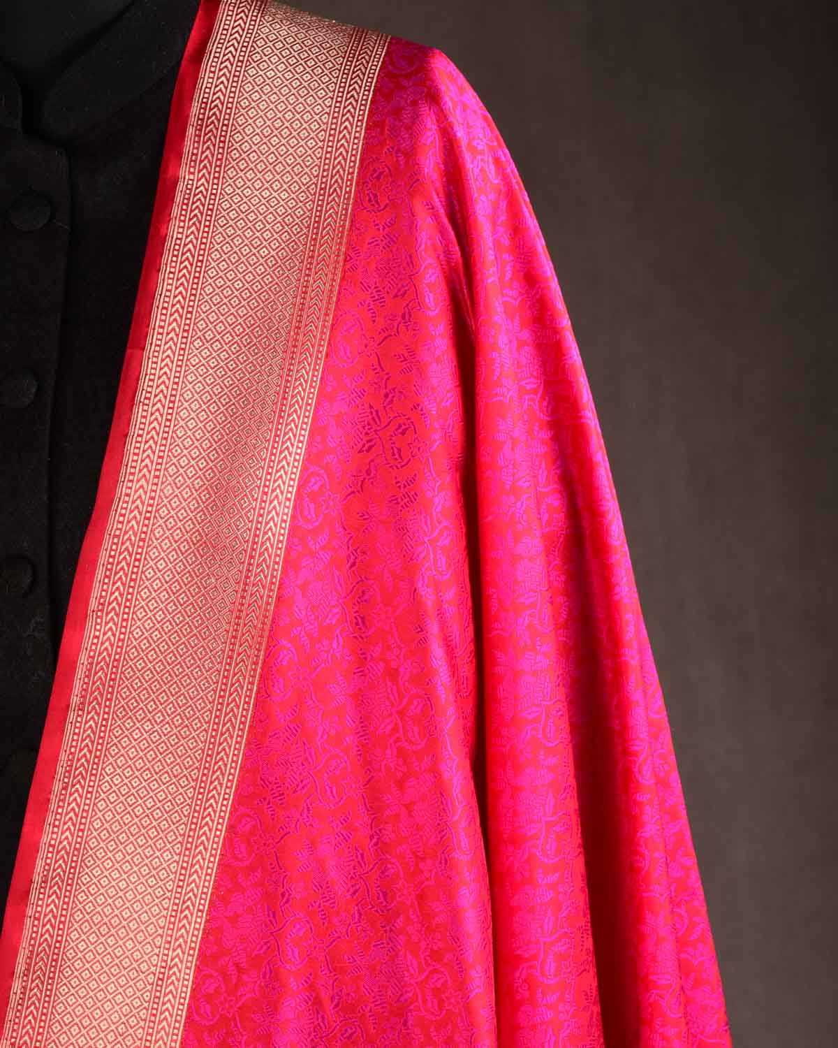 Shot Red-Pink Tanchoi Brocade Handwoven Katan Silk Banarasi Dupatta-HolyWeaves