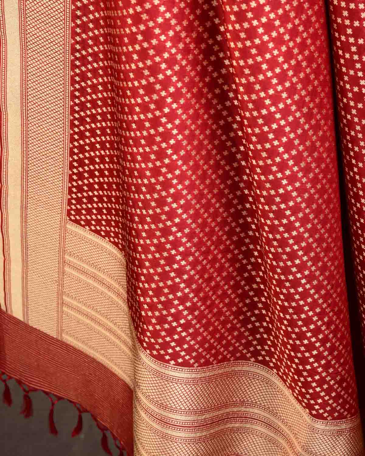 Maroon Gold Zari Cutwork Brocade Handwoven Katan Georgette Banarasi Dupatta-HolyWeaves