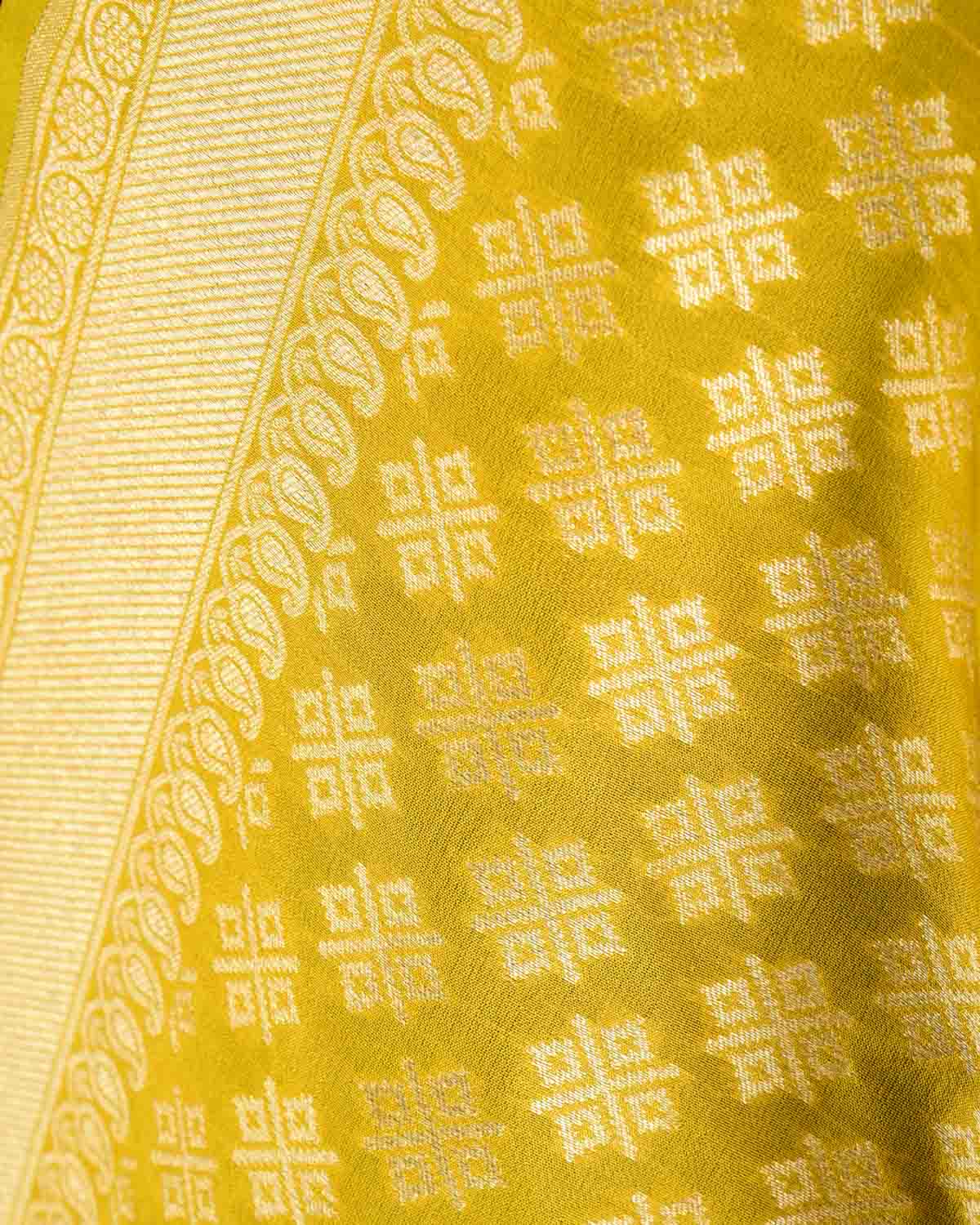 Lime Green Gold Zari Cutwork Brocade Handwoven Katan Georgette Banarasi Dupatta-HolyWeaves