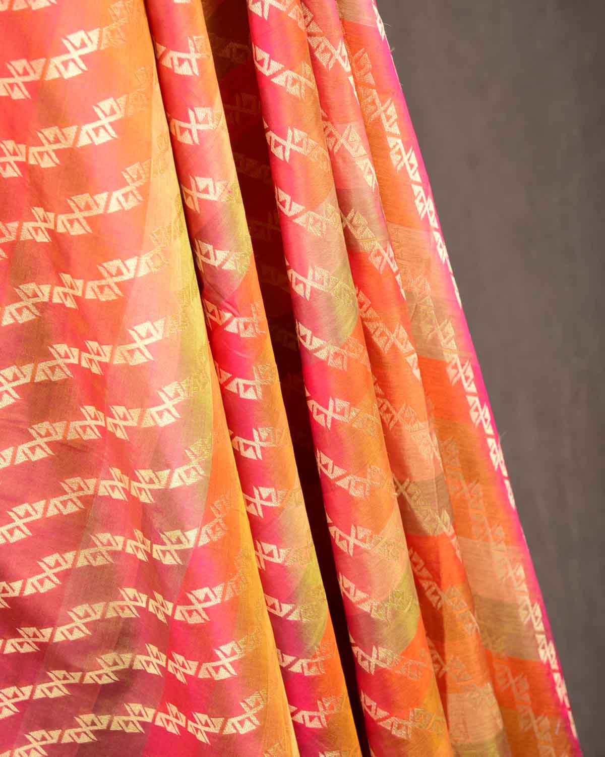 Striped Multi-color Gold Zari Cutwork Brocade Handwoven Katan Silk Banarasi Dupatta-HolyWeaves