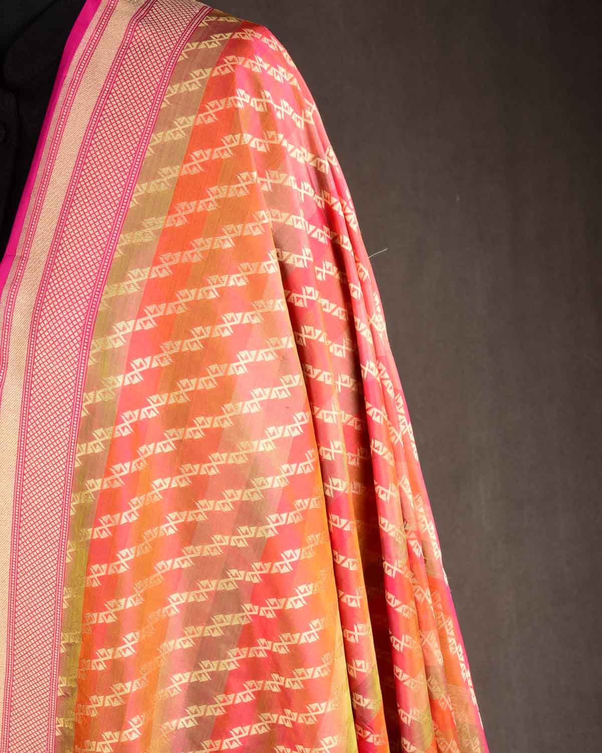 Striped Multi-color Gold Zari Cutwork Brocade Handwoven Katan Silk Banarasi Dupatta-HolyWeaves