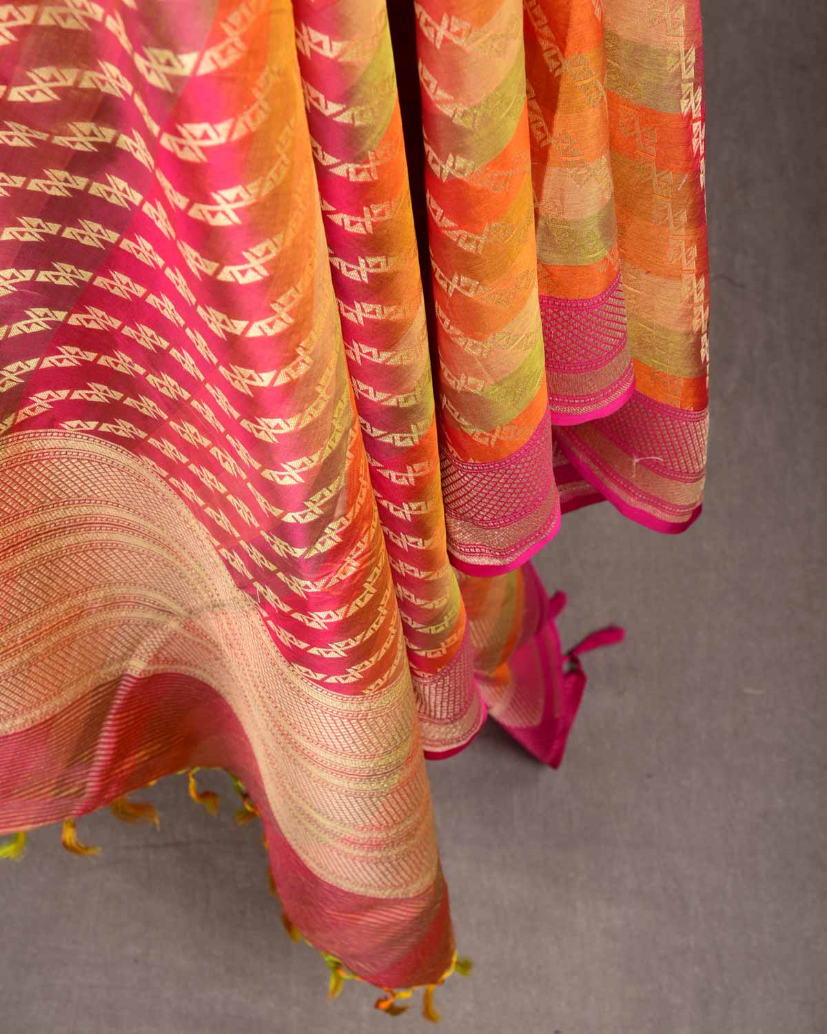 Striped Multi-color Gold Zari Cutwork Brocade Handwoven Katan Silk Banarasi Dupatta-HolyWeaves