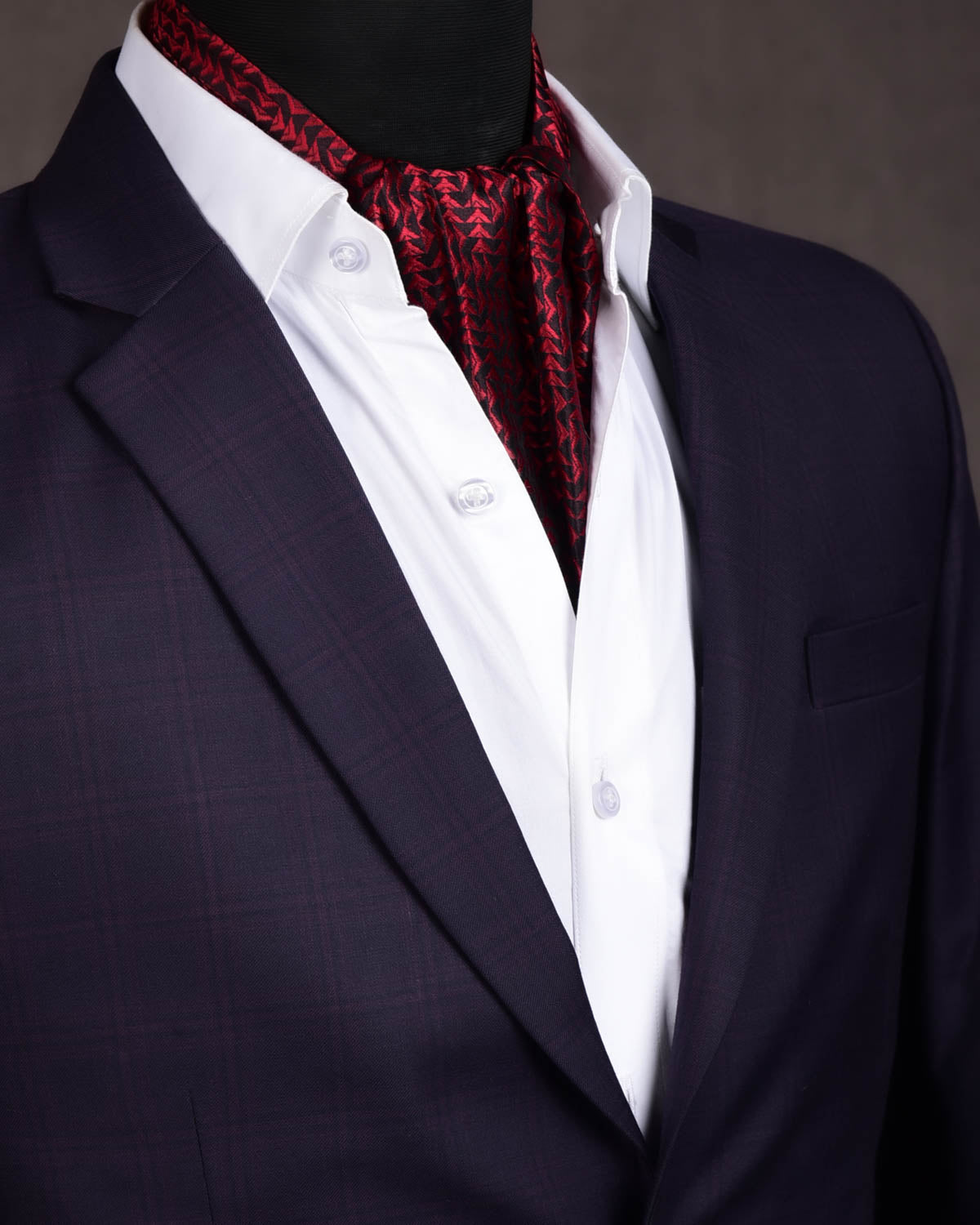 Maroon Geometric Handwoven Silk Ascot Tie-HolyWeaves