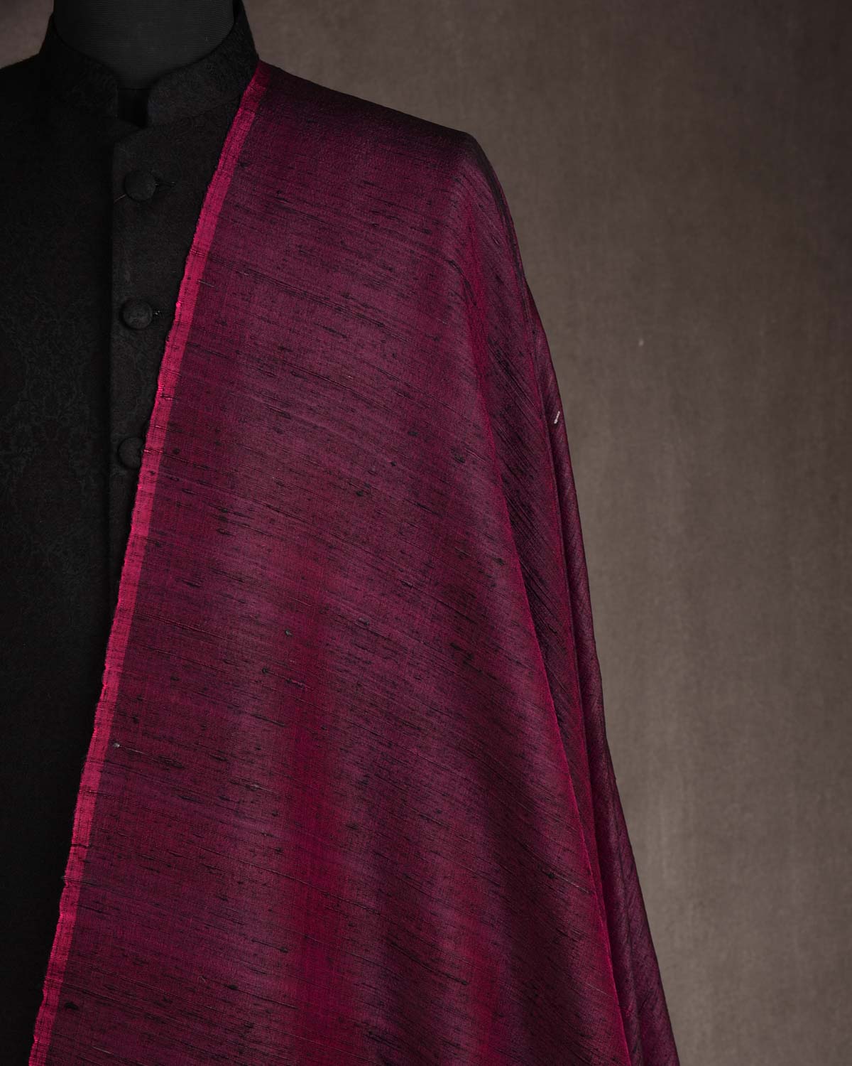 Shot Plum Magenta Banarasi Textured Slub Handwoven Raw Silk Fabric-HolyWeaves