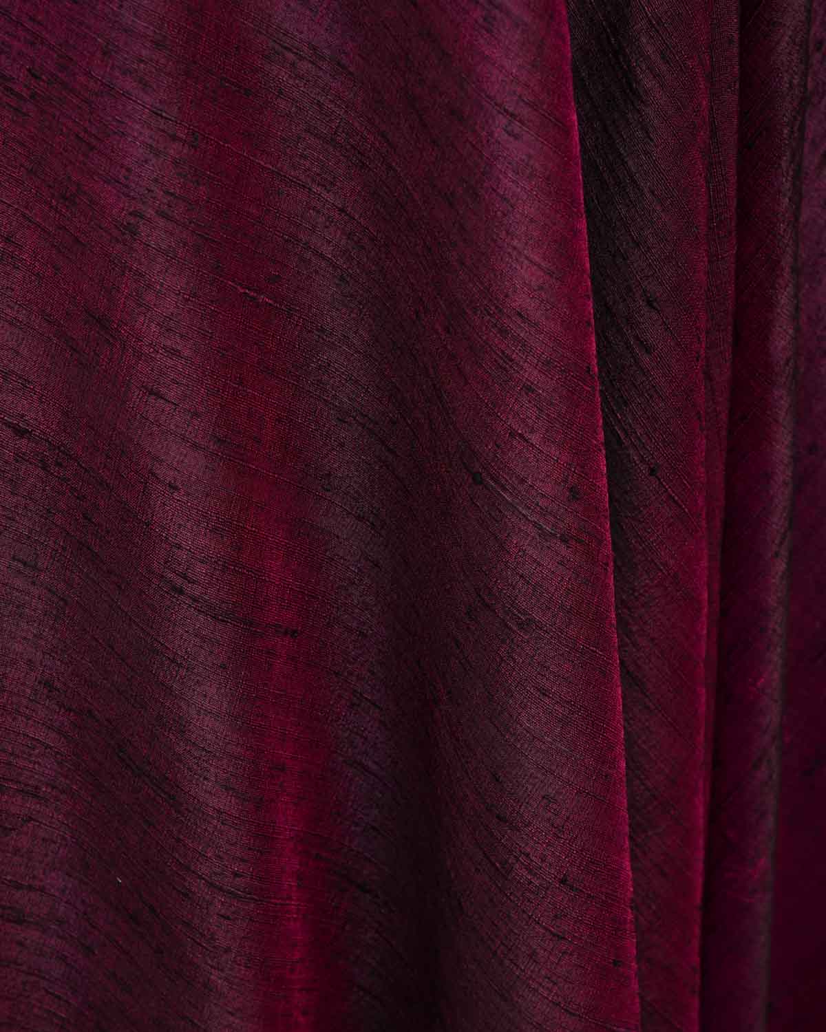 Shot Plum Magenta Banarasi Textured Slub Handwoven Raw Silk Fabric-HolyWeaves