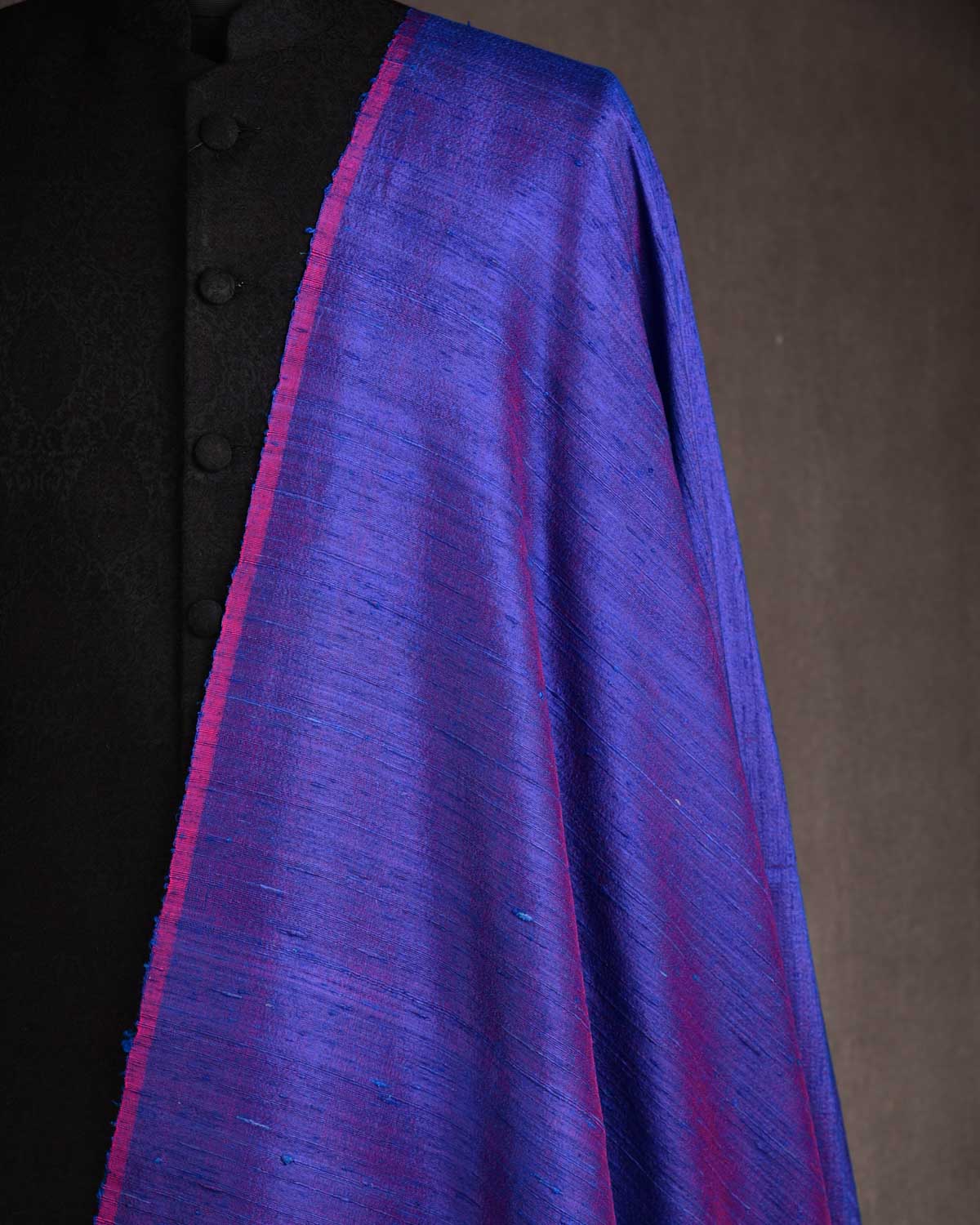 Shot Pink Purple Banarasi Textured Slub Handwoven Raw Silk Fabric-HolyWeaves