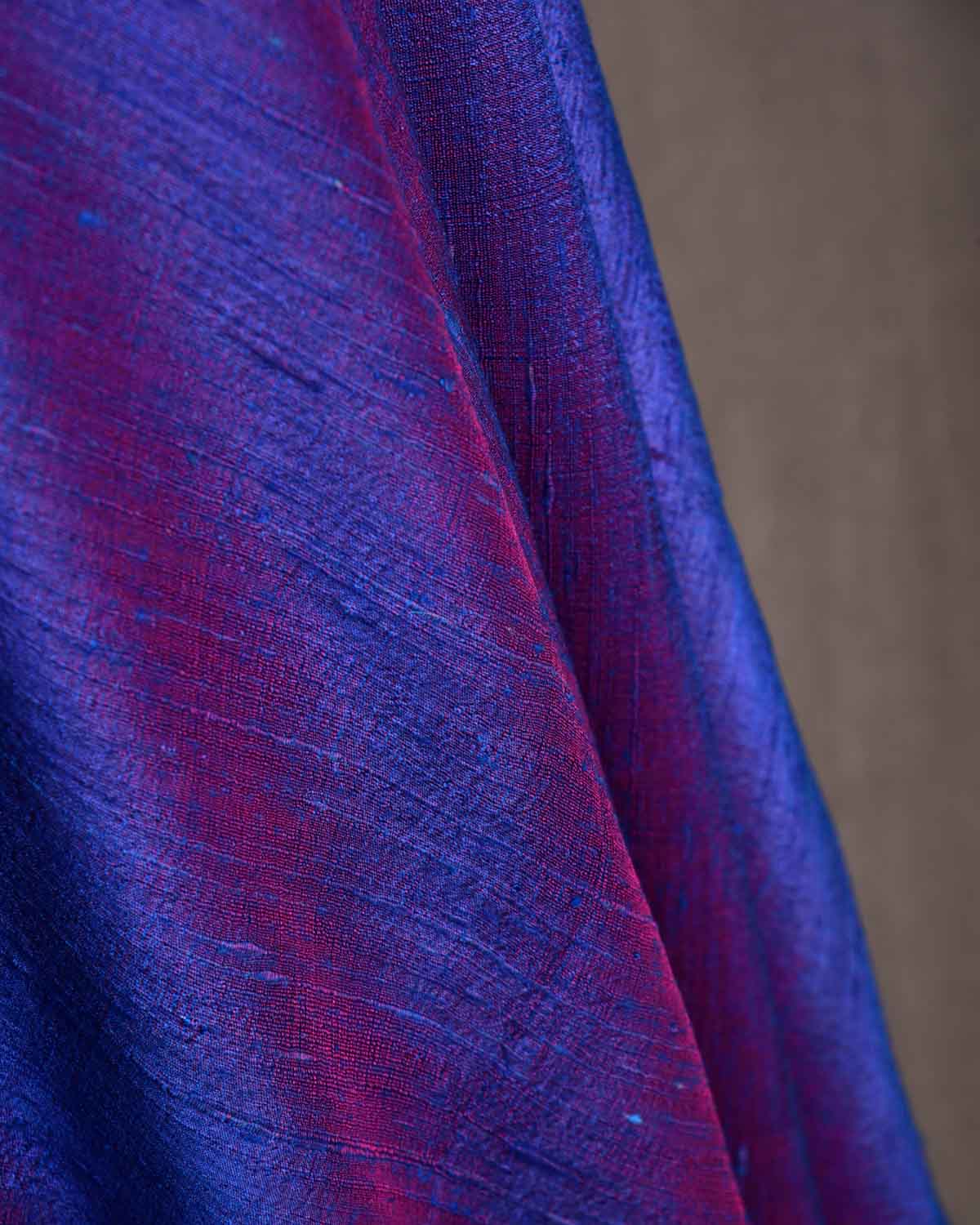 Shot Pink Purple Banarasi Textured Slub Handwoven Raw Silk Fabric-HolyWeaves