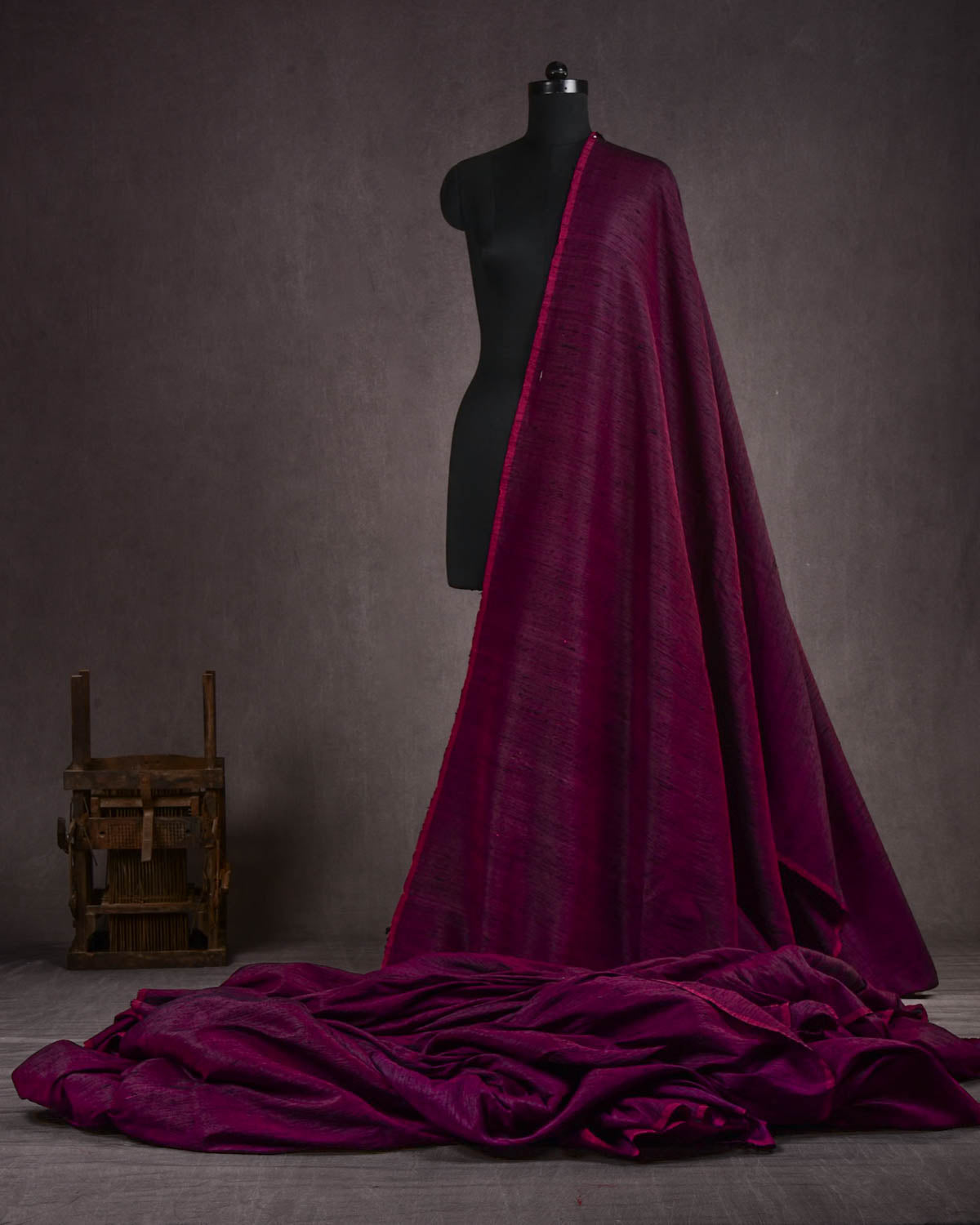 Shot Plum Magenta Banarasi Textured Slub Handwoven Raw Silk Fabric-HolyWeaves