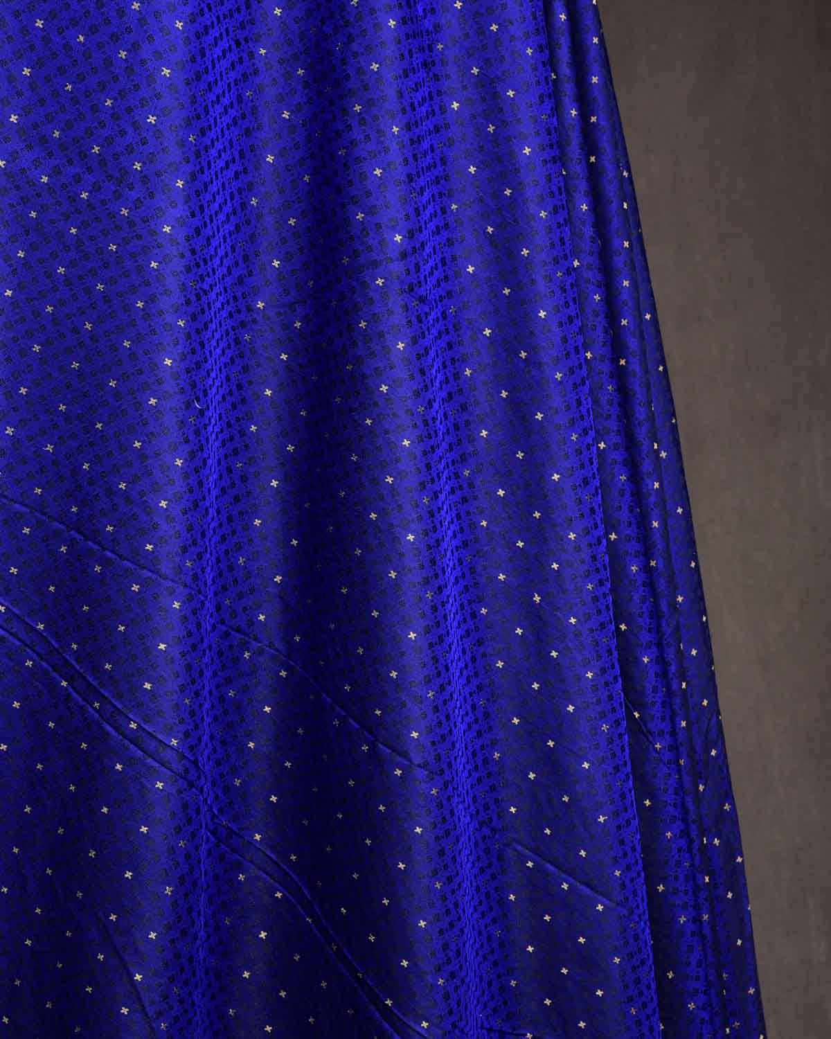 Royal Blue Zari Buti Tanchoi Brocade Handwoven Katan Silk Banarasi Fabric-HolyWeaves