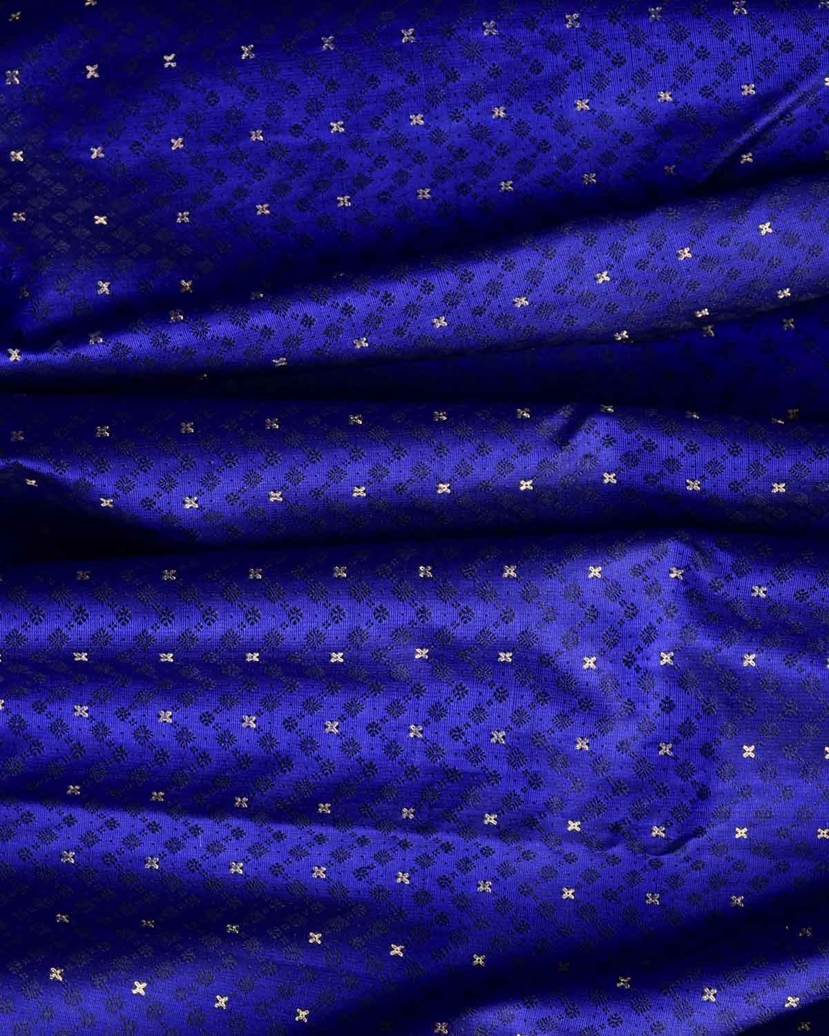 Royal Blue Zari Buti Tanchoi Brocade Handwoven Katan Silk Banarasi Fabric-HolyWeaves