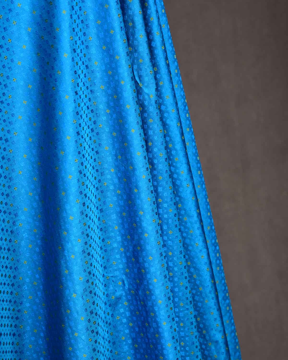 Turquoise Blue Resham Buti Tanchoi Brocade Handwoven Katan Silk Banarasi Fabric-HolyWeaves