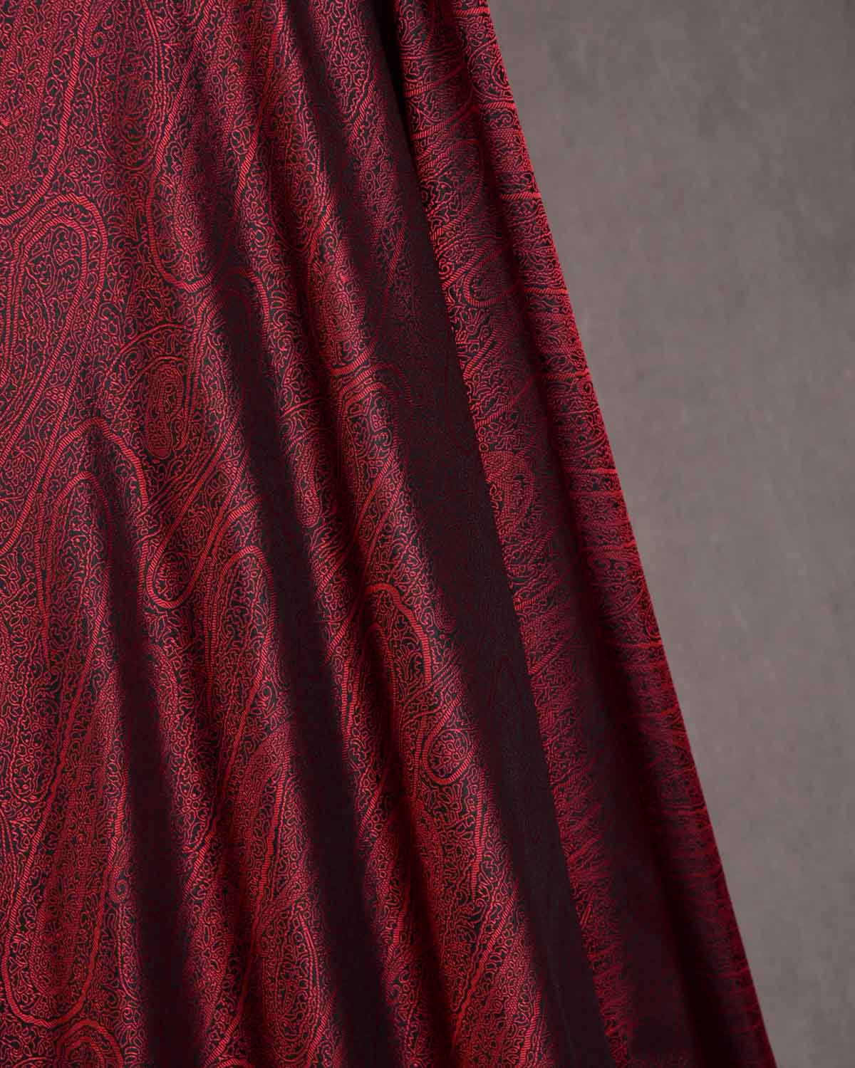 Maroon Banarasi Paisley Jaal Tanchoi Handwoven Katan Silk Fabric-HolyWeaves