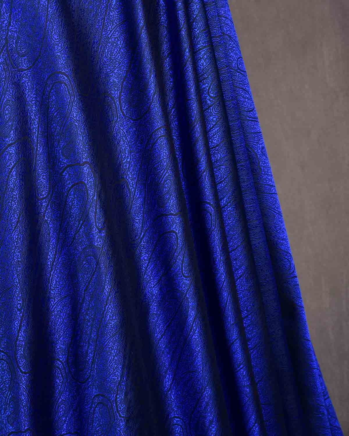 Royal Blue Banarasi Paisley Jaal Tanchoi Handwoven Katan Silk Fabric-HolyWeaves