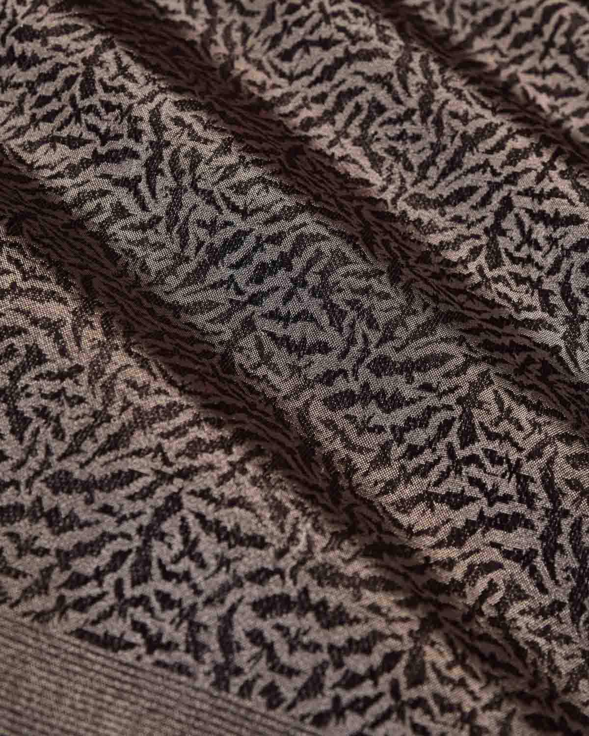 Metallic Black Coffee Brown Norturnal Bats Brocade Handwoven Banarasi Katan Tissue Fabric-HolyWeaves