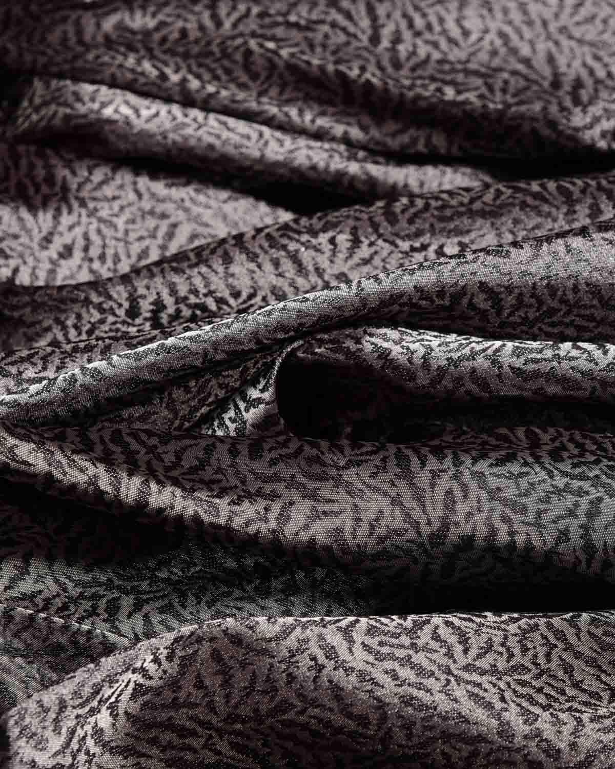 Metallic Black Coffee Brown Norturnal Bats Brocade Handwoven Banarasi Katan Tissue Fabric-HolyWeaves