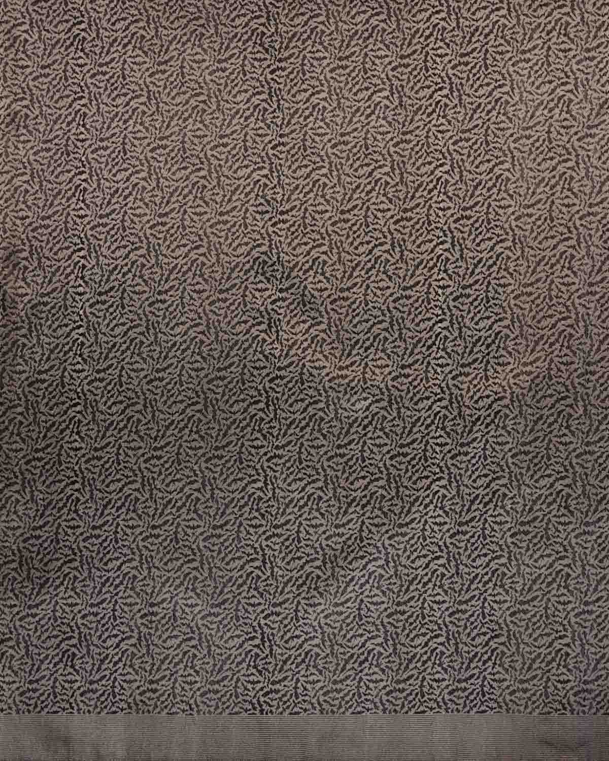 Metallic Black Coffee Brown Norturnal Bats Brocade Handwoven Banarasi Katan Tissue Fabric-HolyWeaves