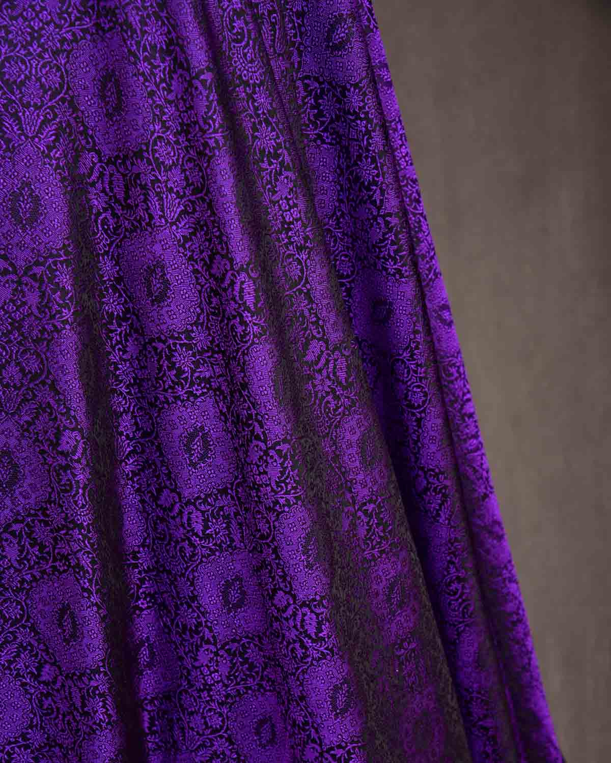 Purple Banarasi Damask Tanchoi Handwoven Katan Silk Fabric-HolyWeaves