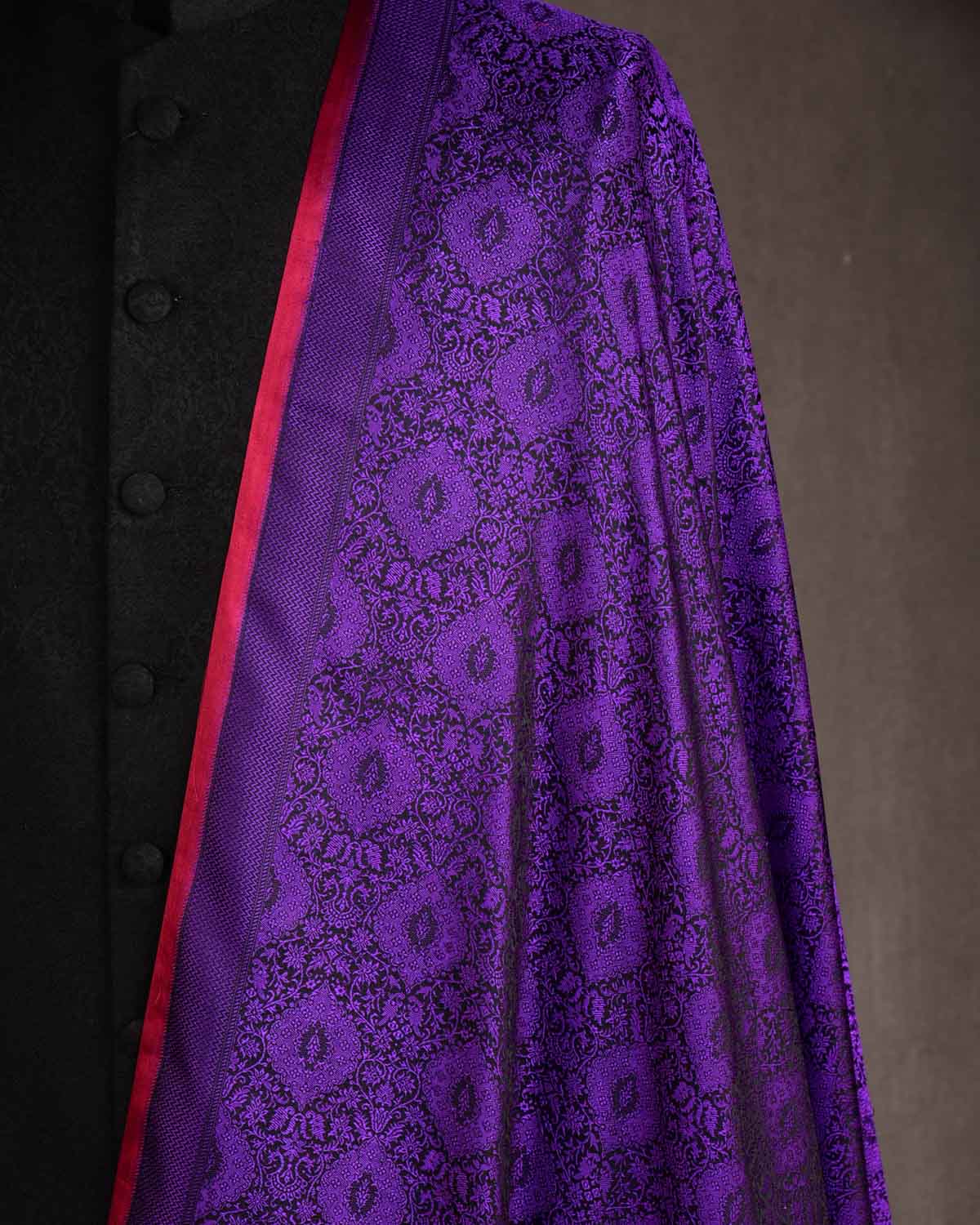 Purple Banarasi Damask Tanchoi Handwoven Katan Silk Fabric-HolyWeaves