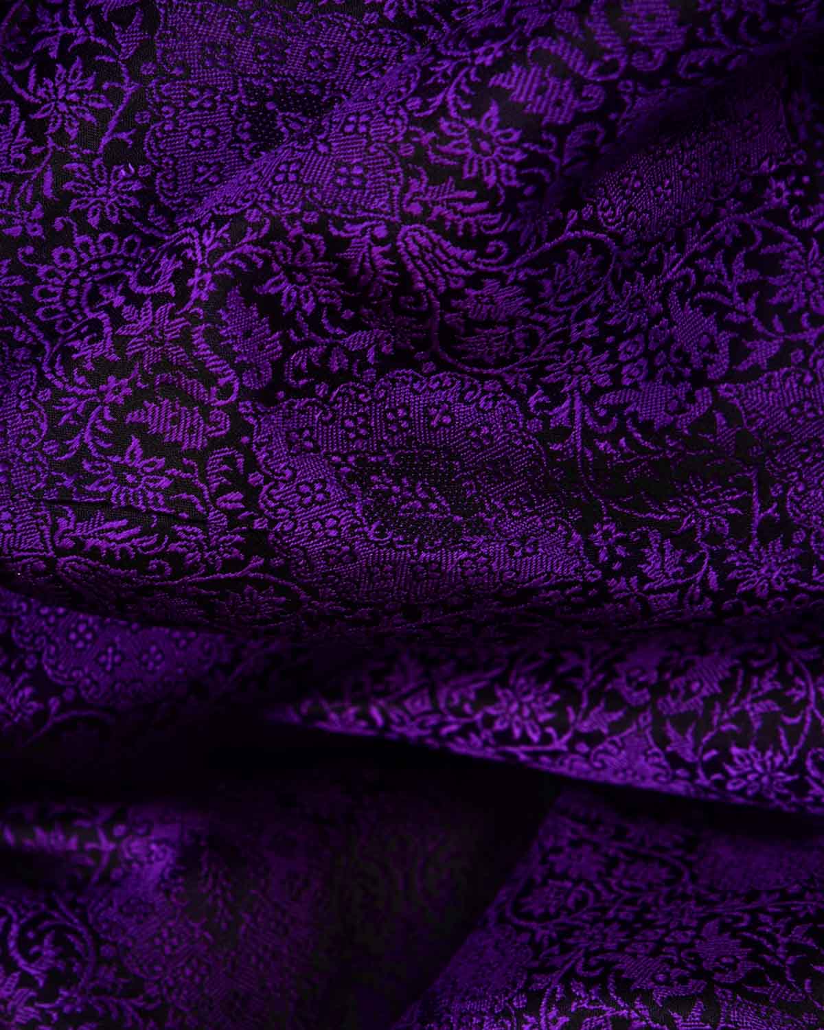 Purple Banarasi Damask Tanchoi Handwoven Katan Silk Fabric-HolyWeaves