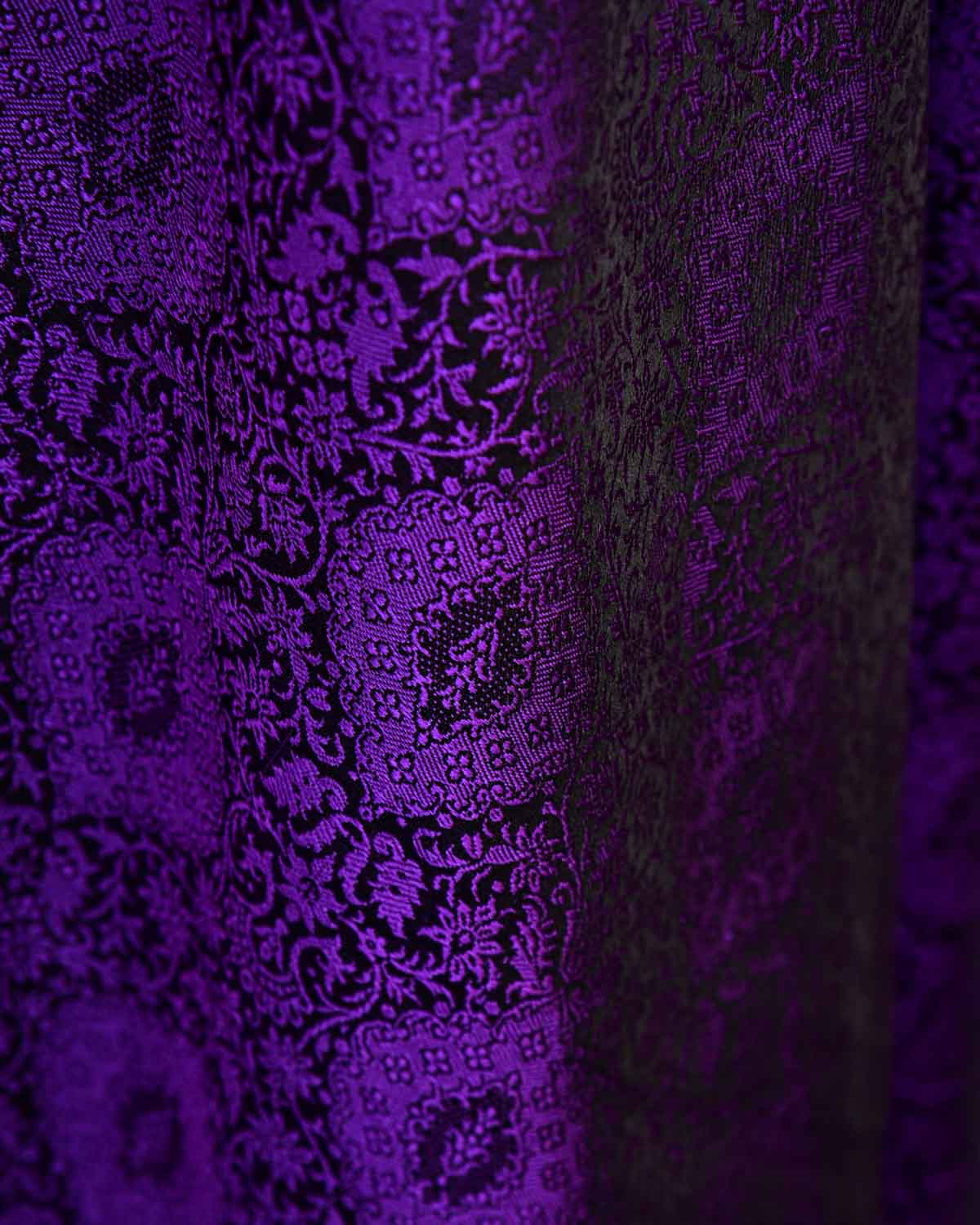 Purple Banarasi Damask Tanchoi Handwoven Katan Silk Fabric-HolyWeaves