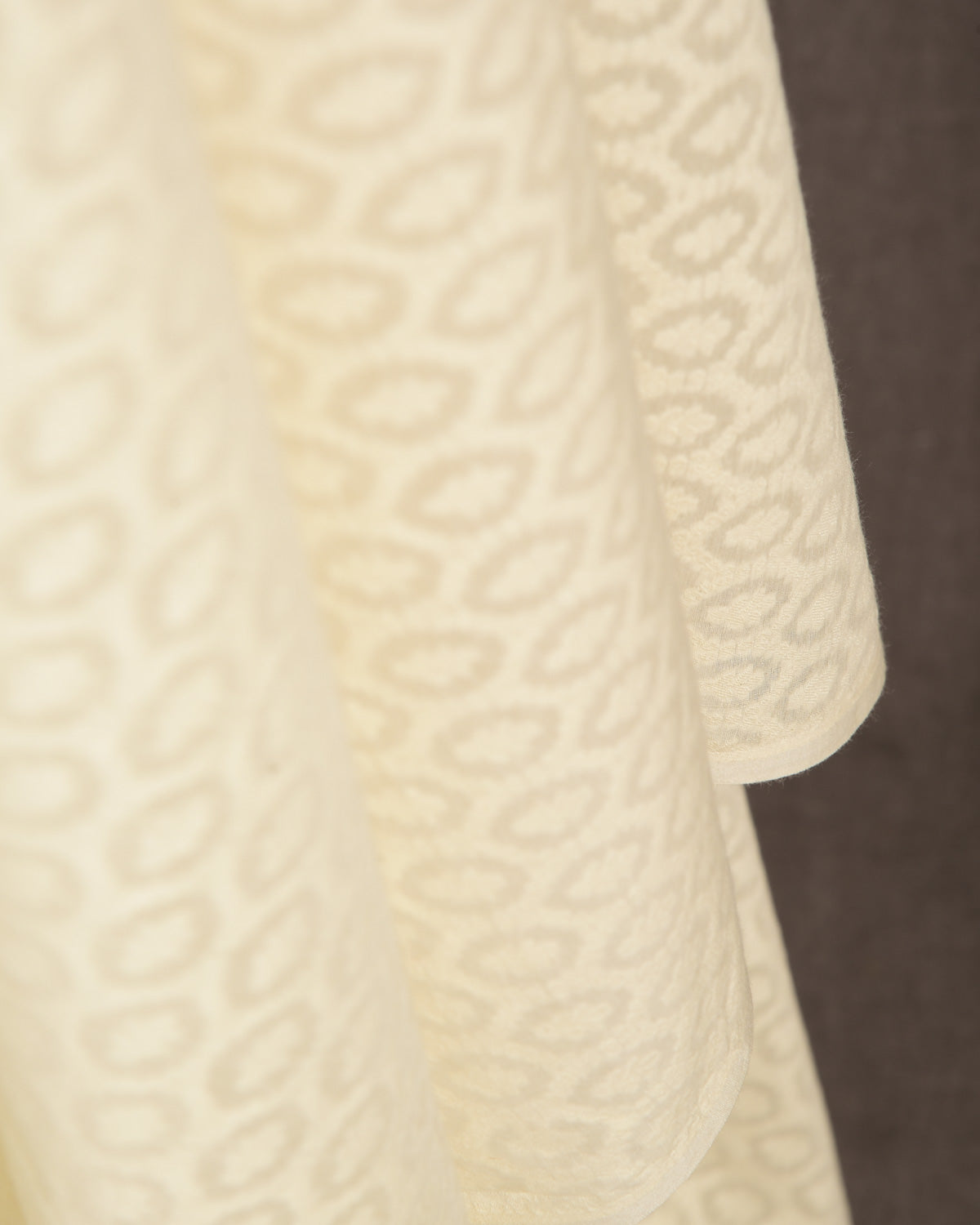 Ivory White Cutwork Brocade Woven Cotton Silk Banarasi Fabric-HolyWeaves