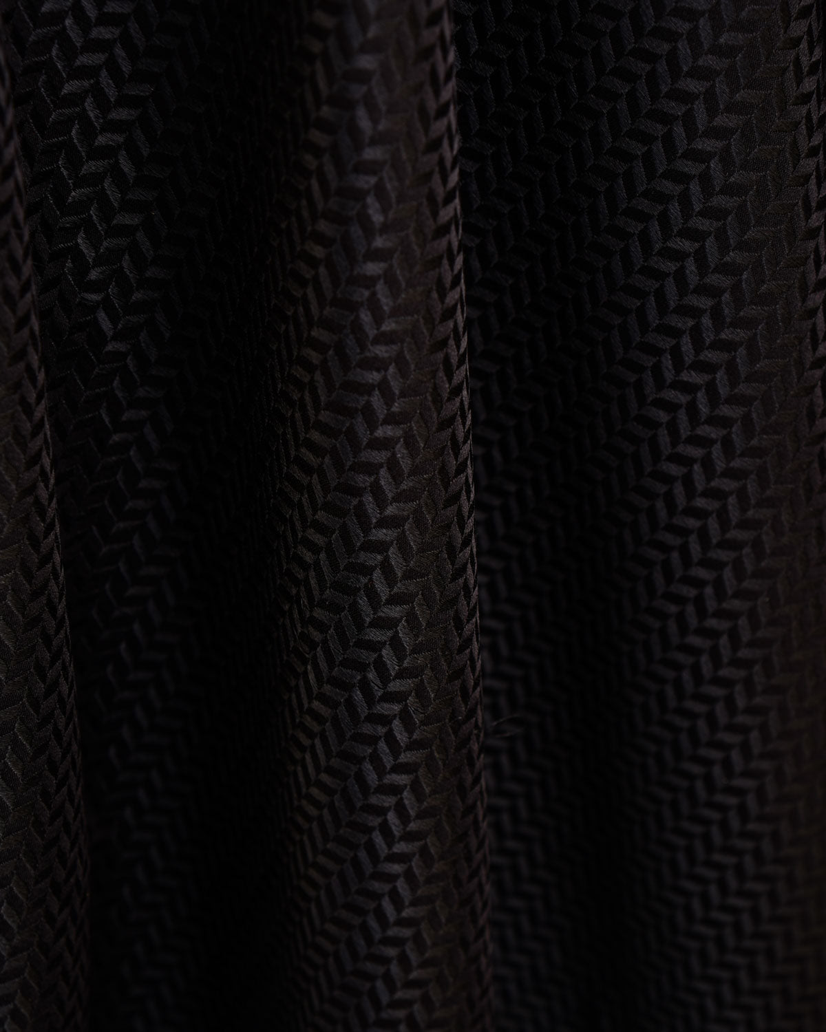 Black Herringbone Satin Resham Brocade Handwoven Katan Silk Banarasi Fabric-HolyWeaves