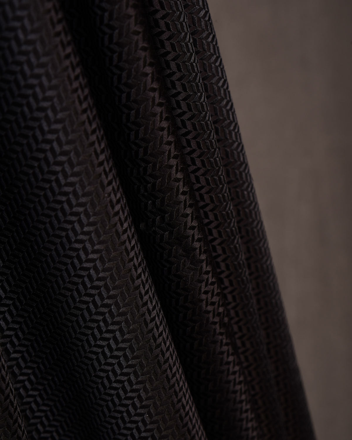 Black Herringbone Satin Resham Brocade Handwoven Katan Silk Banarasi Fabric-HolyWeaves