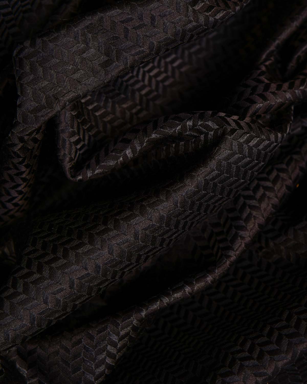 Black Herringbone Satin Resham Brocade Handwoven Katan Silk Banarasi Fabric-HolyWeaves