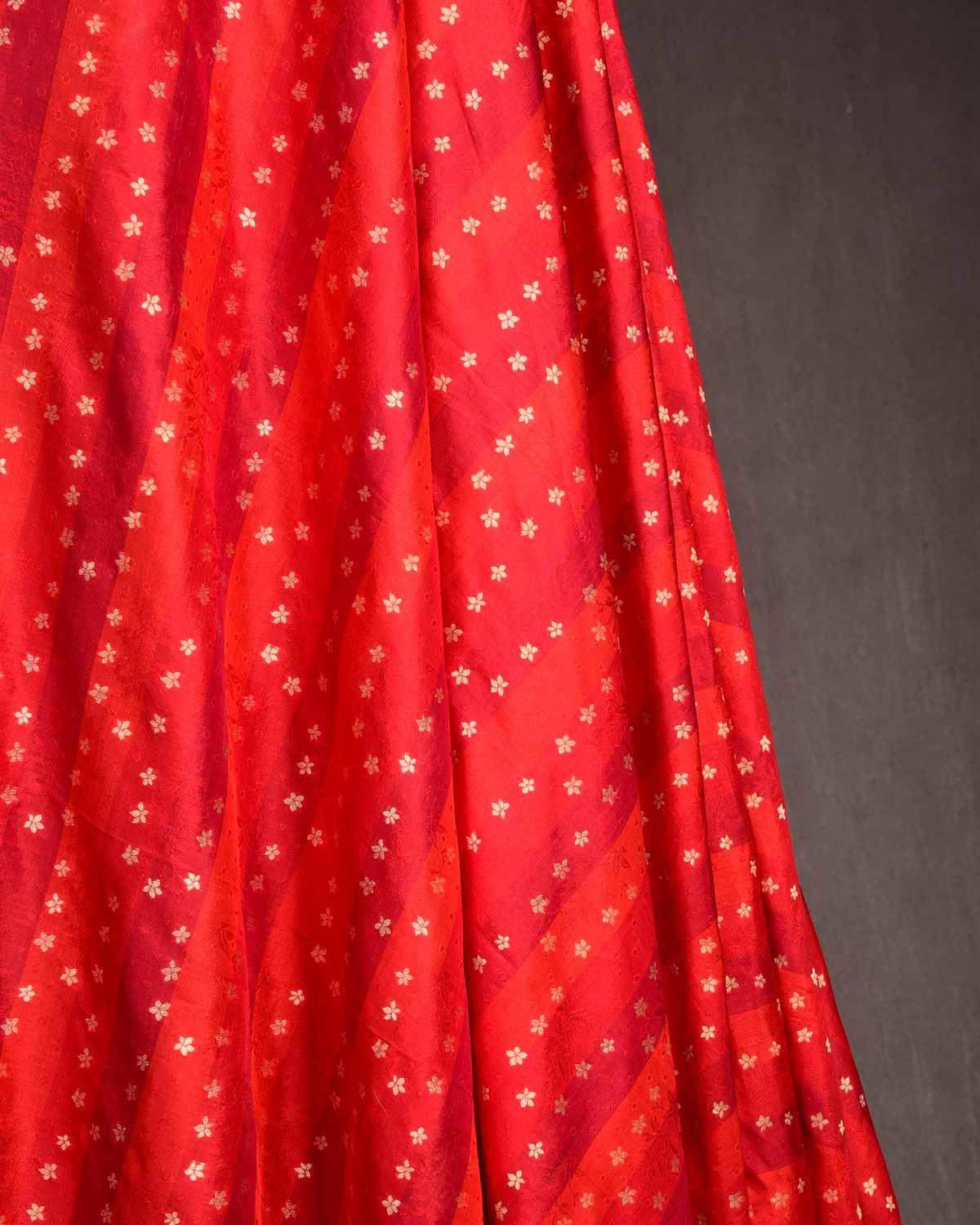 Multi Red Gold Zari Striped Tanchoi Brocade Handwoven Katan Silk Banarasi Fabric