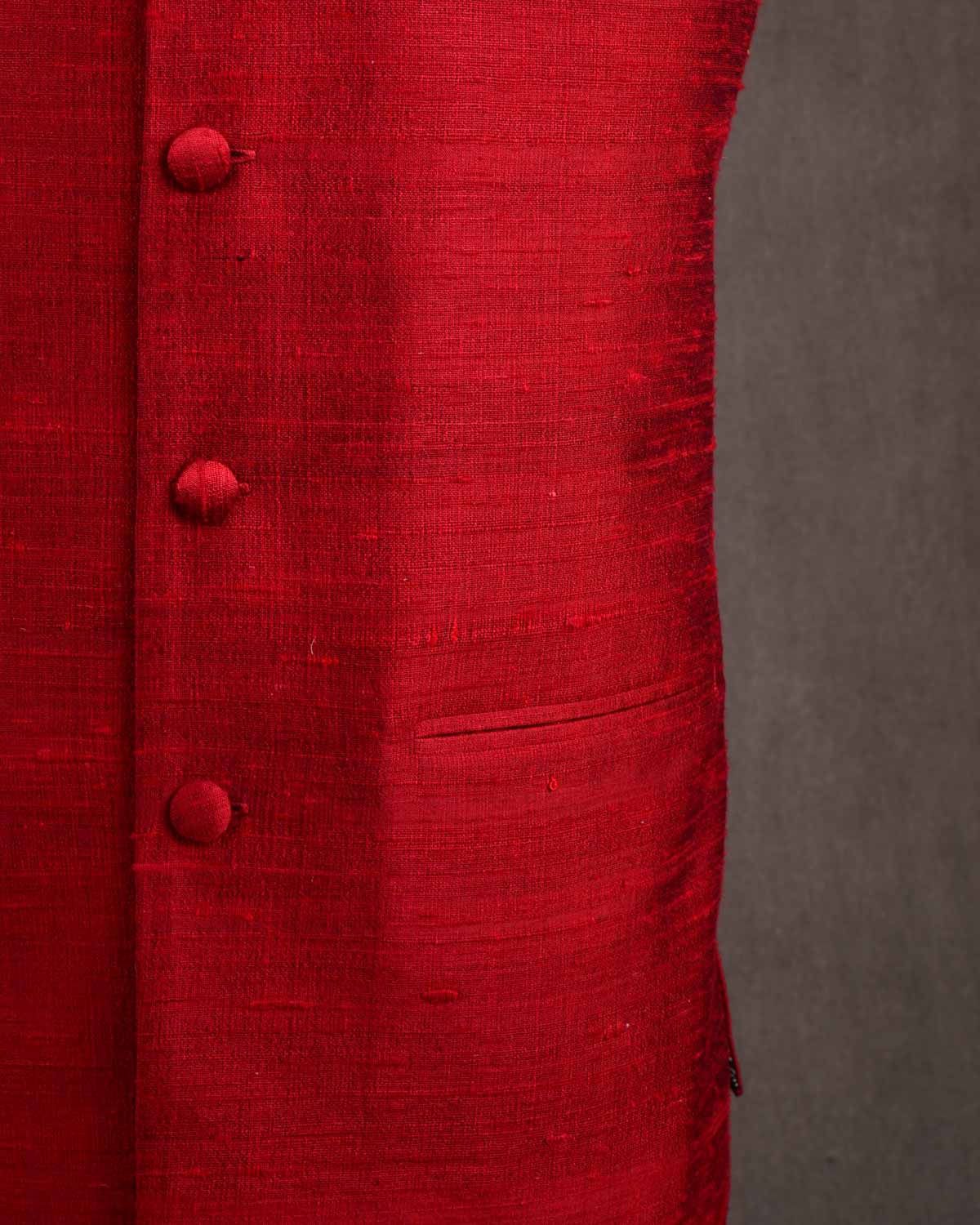Crimson Red Textured Raw Silk Mens Modi Jacket