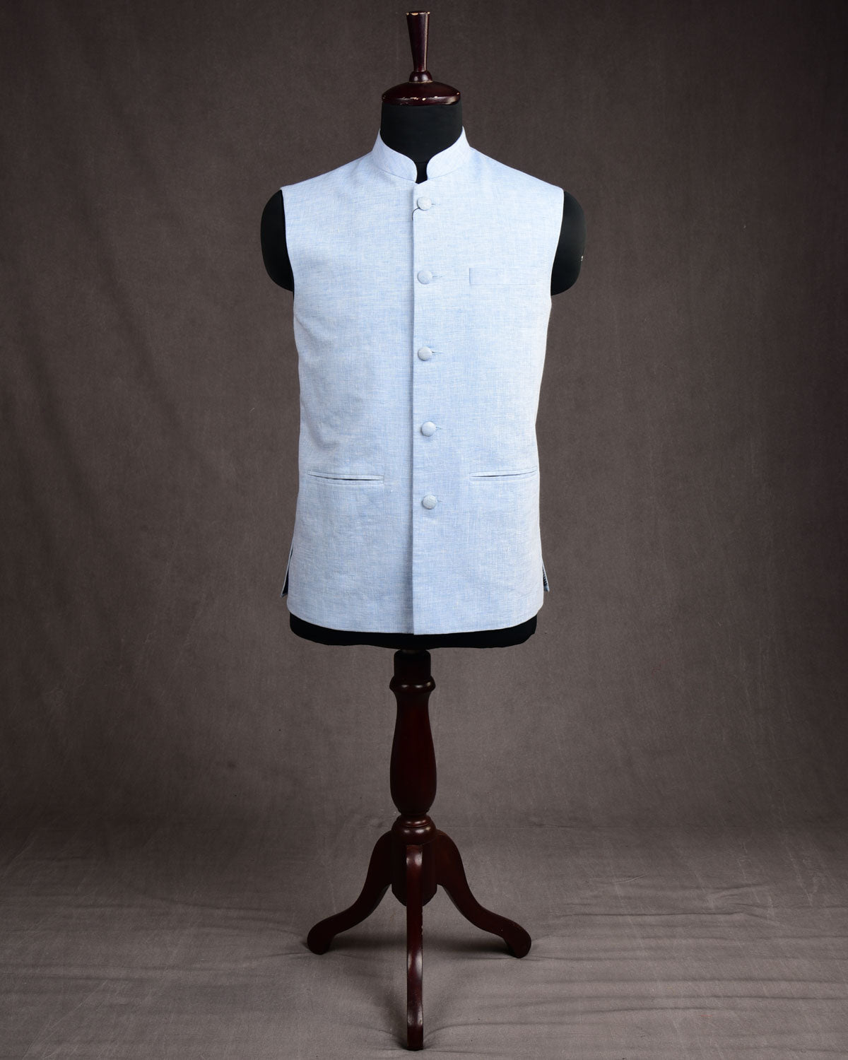 Textured Sky Blue Linen Mens Modi Jacket with Jaipur Cotton Lining-HolyWeaves