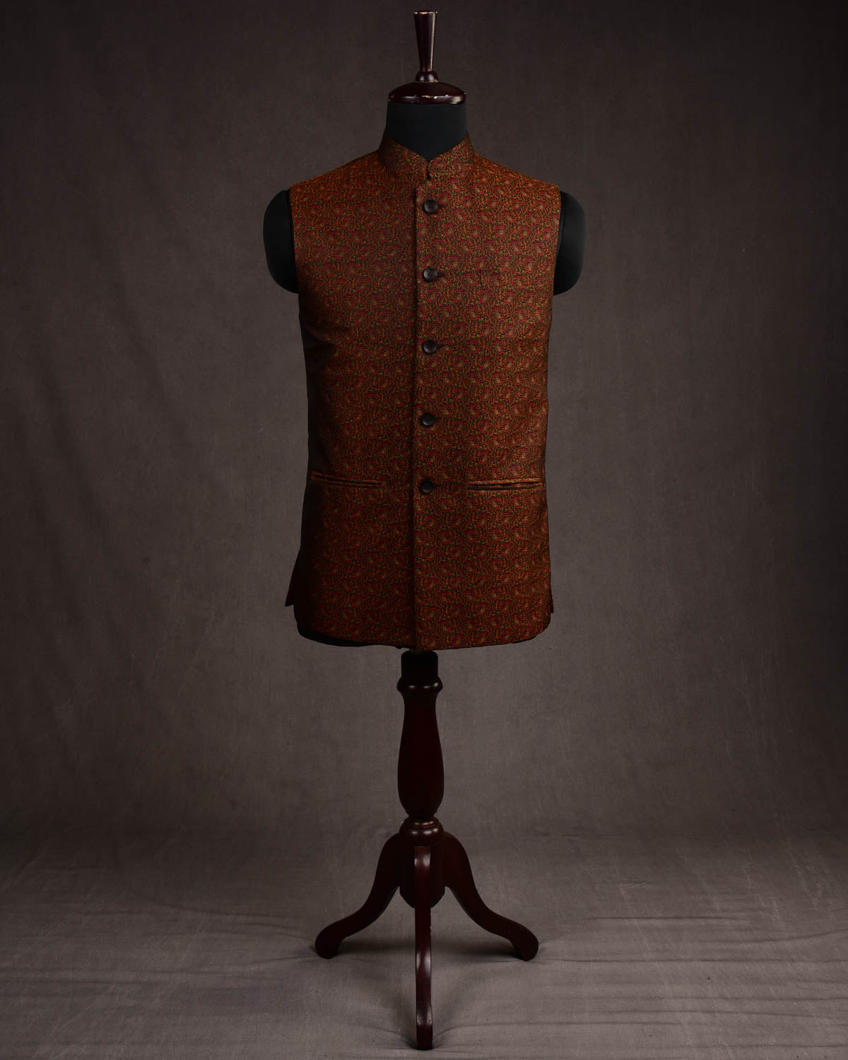 Black Tehra Jamawar Silk Mens Modi Jacket-HolyWeaves