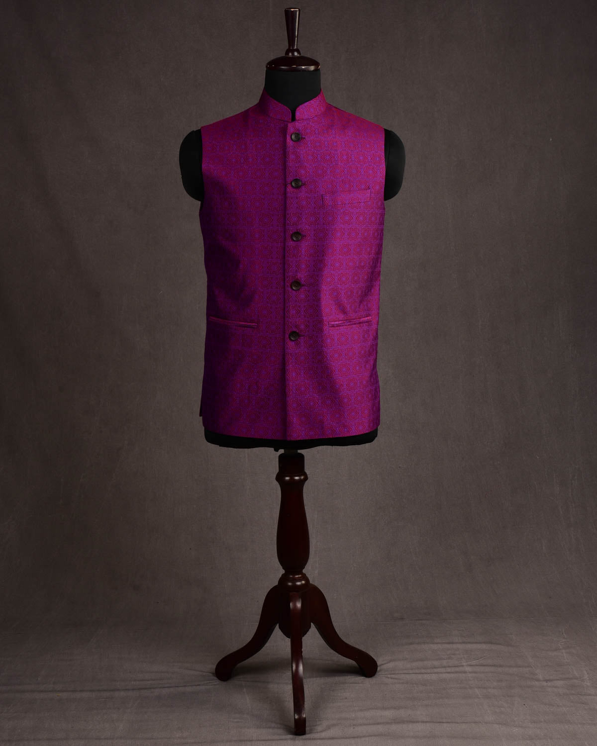 Purple Kaleidoscopic Stars Resham Tanchoi Silk Mens Modi Jacket