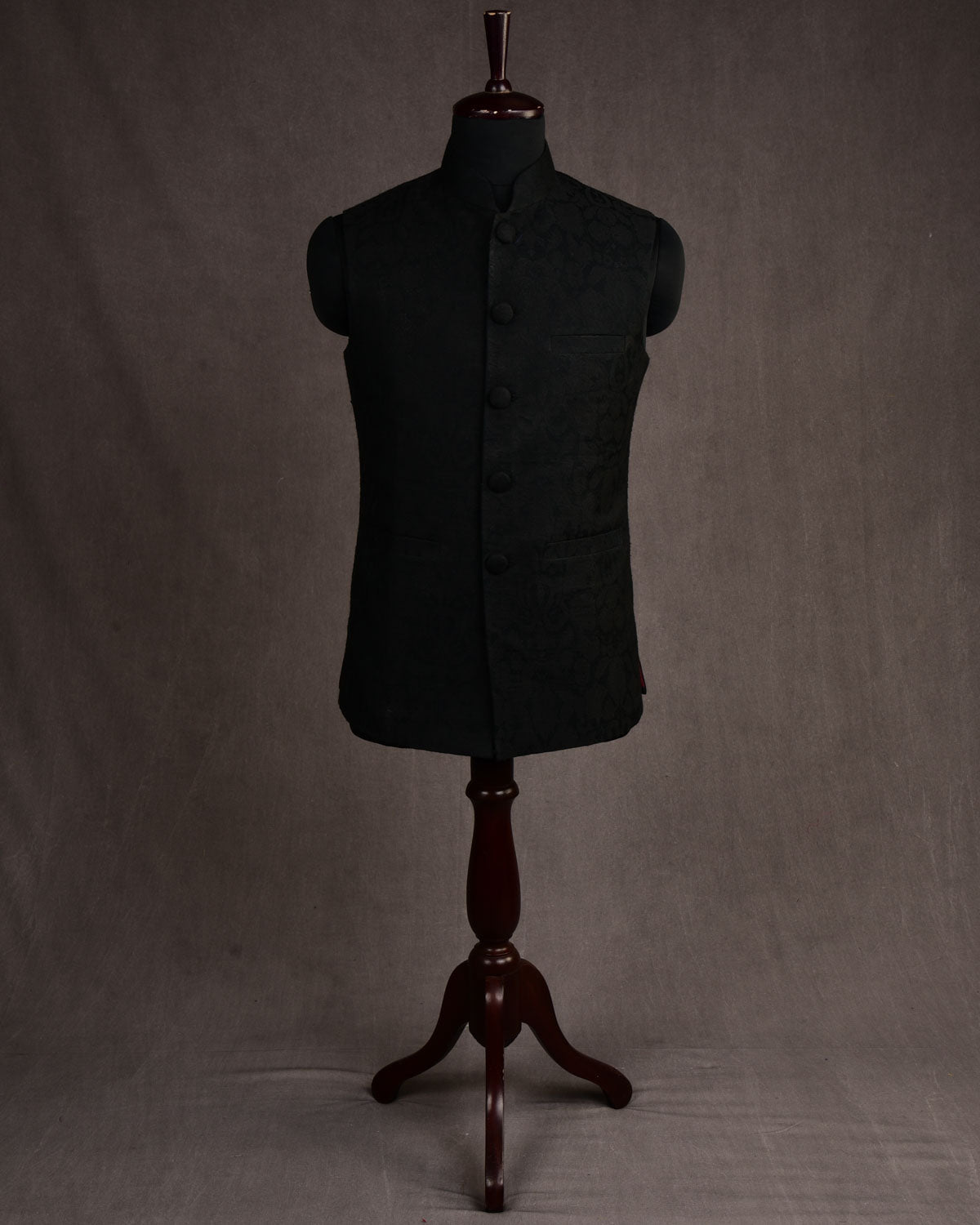 Black Art Silk Brocade Slim Fit Mens Modi Jacket