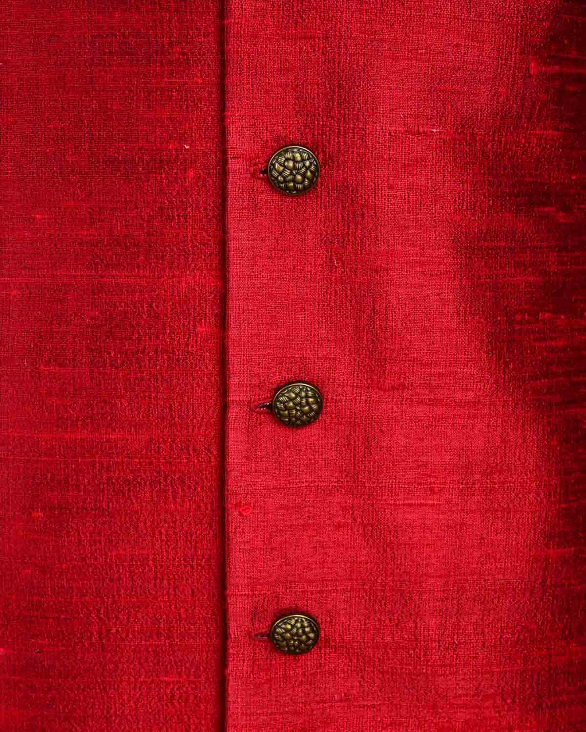 Red Textured Raw Silk Mens Sherwani-HolyWeaves