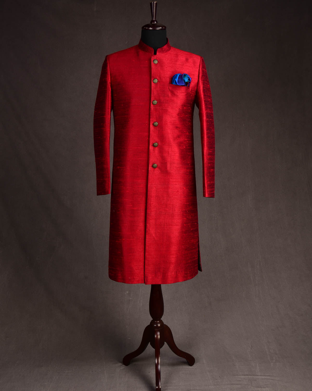 Red Textured Raw Silk Mens Sherwani-HolyWeaves