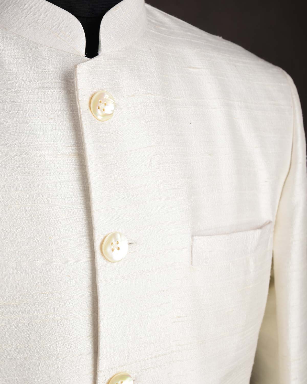 White Textured Raw Silk Mens Sherwani-HolyWeaves